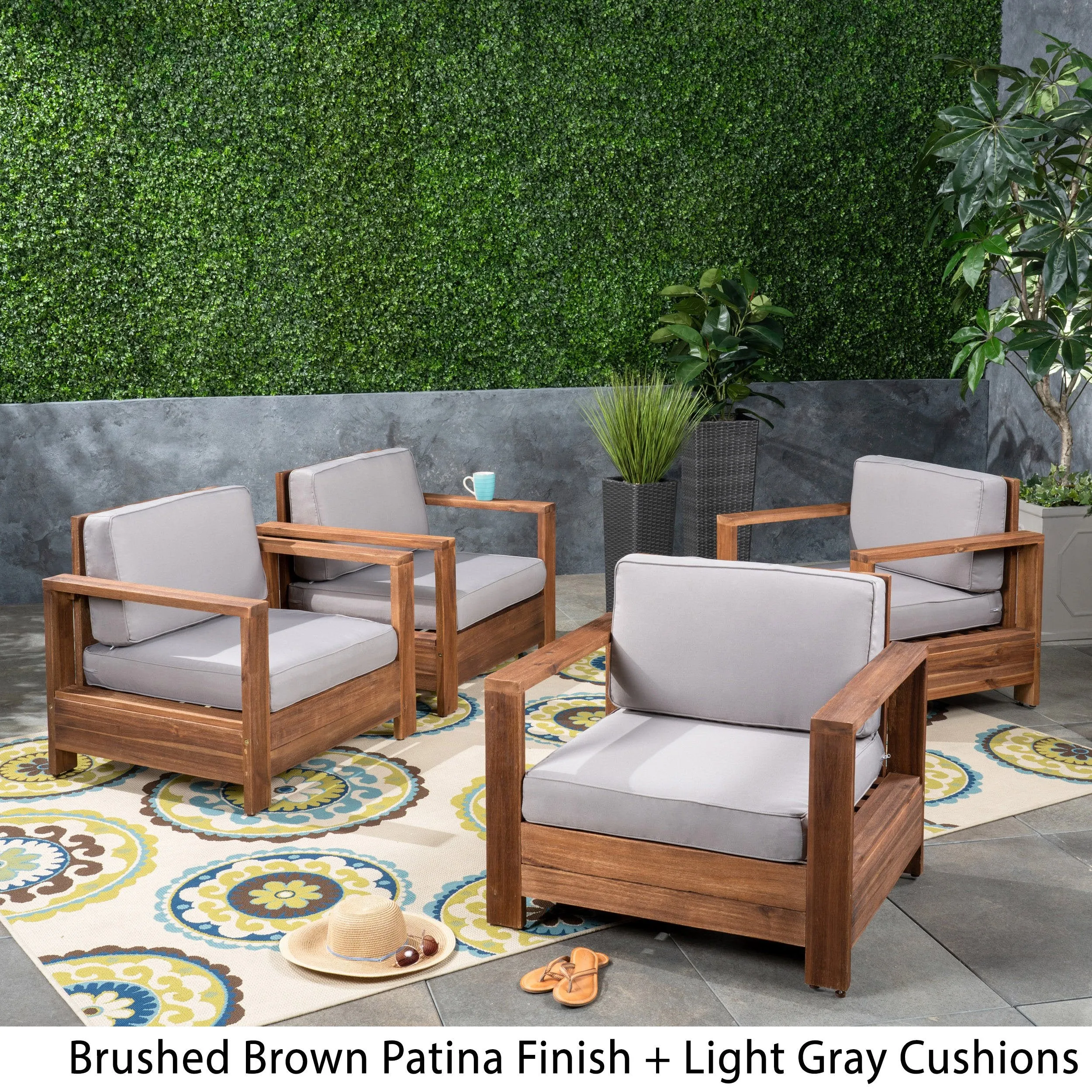 Outdoor Acacia Wood Club Chairs (Set of 4) - NH263603