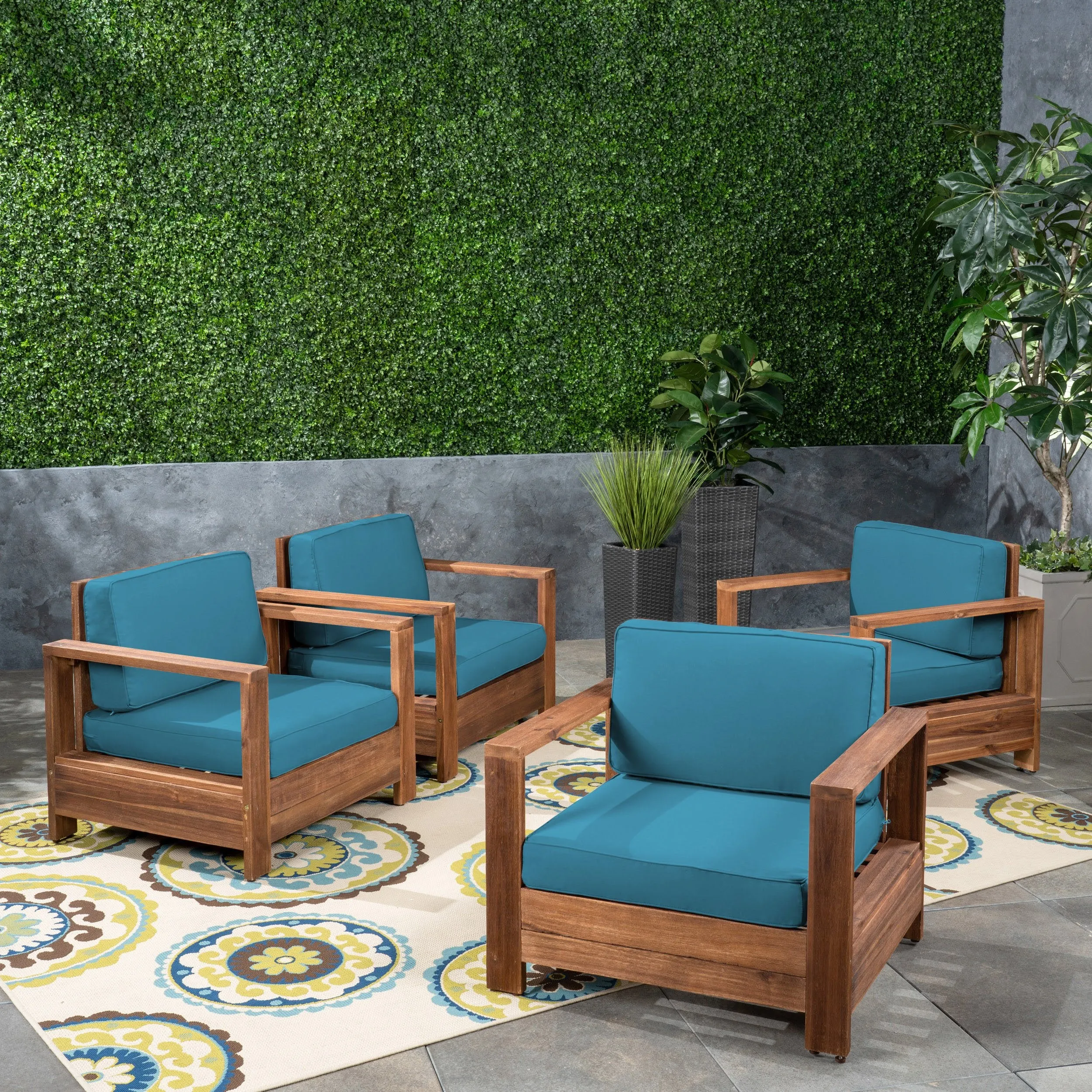 Outdoor Acacia Wood Club Chairs (Set of 4) - NH263603