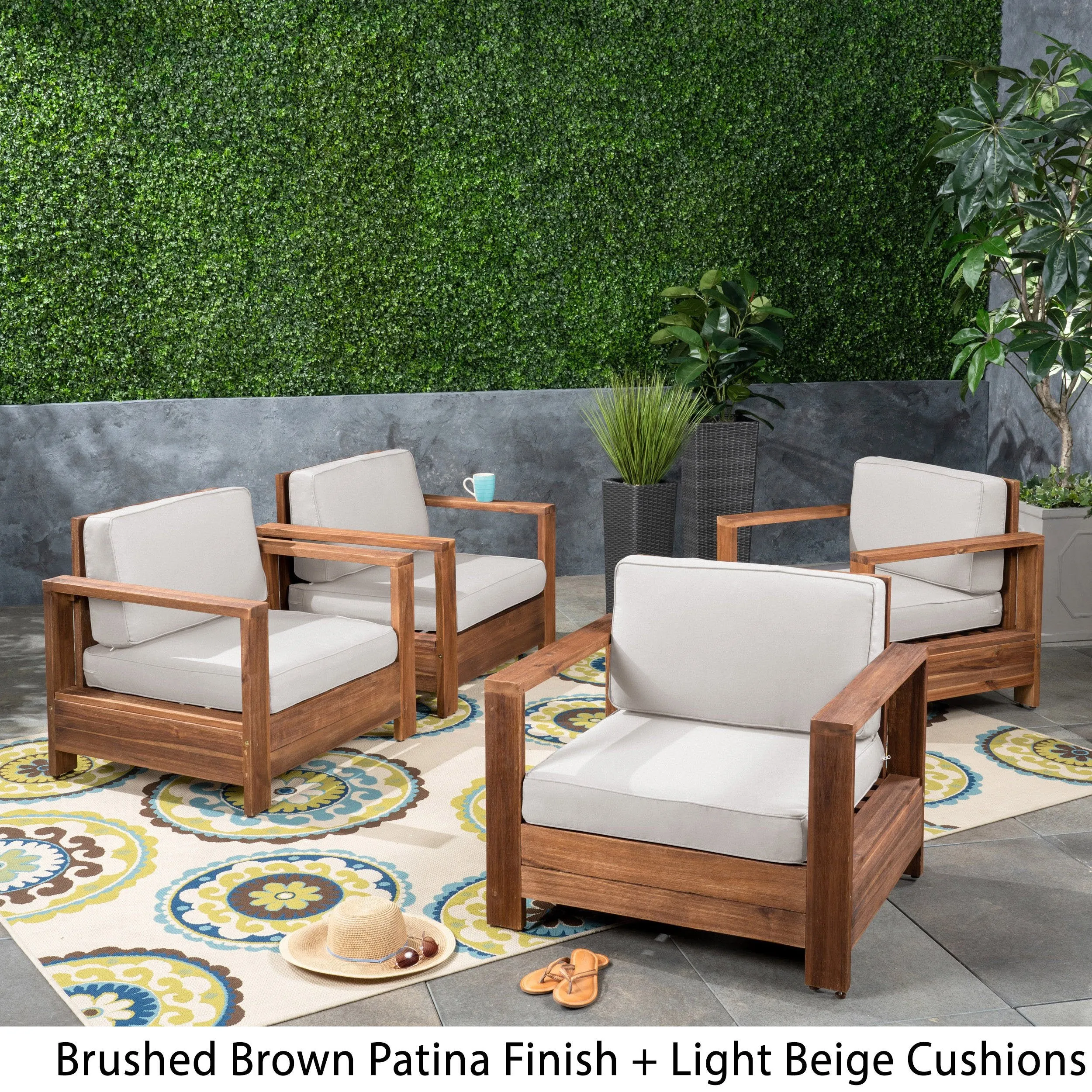 Outdoor Acacia Wood Club Chairs (Set of 4) - NH263603