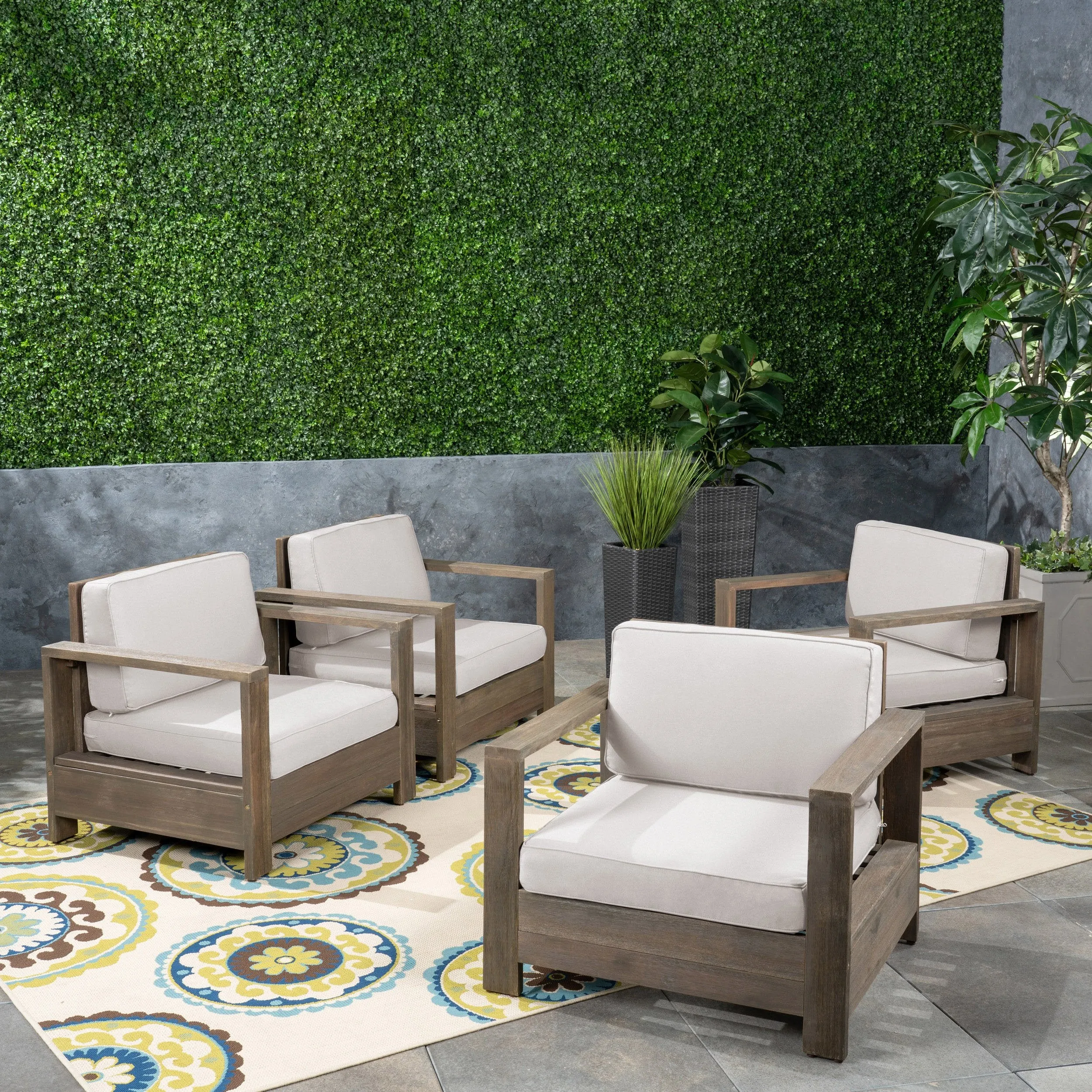 Outdoor Acacia Wood Club Chairs (Set of 4) - NH263603