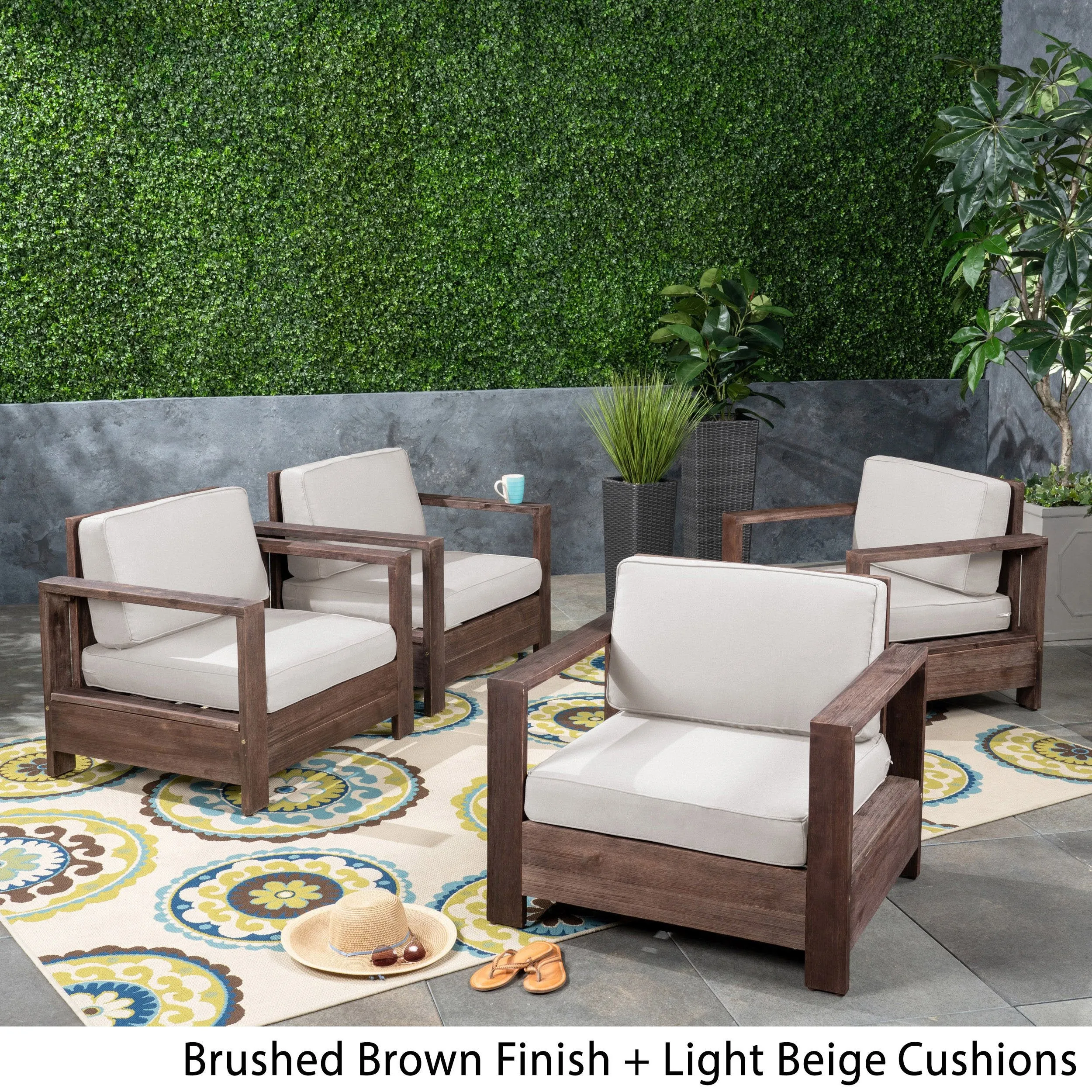 Outdoor Acacia Wood Club Chairs (Set of 4) - NH263603