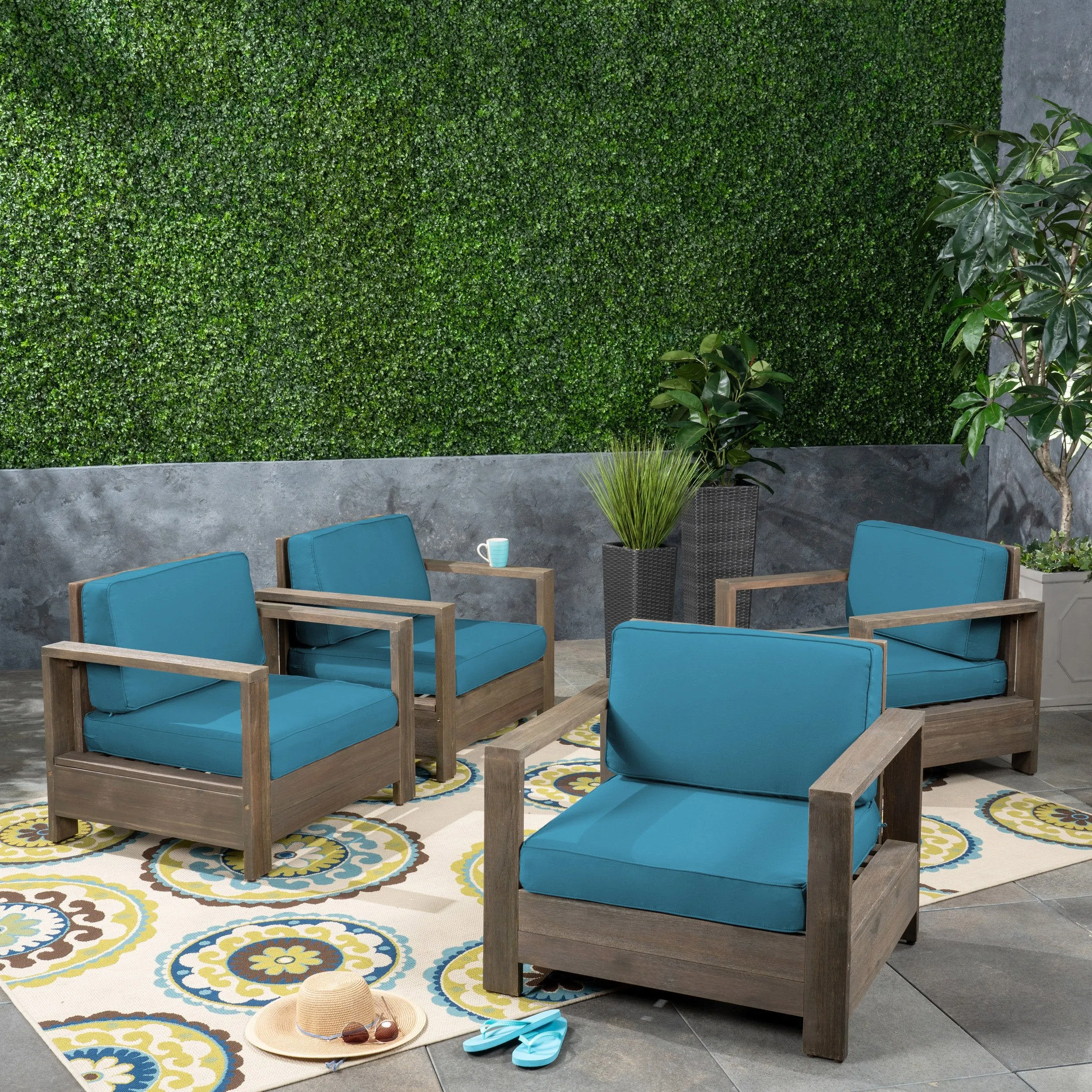 Outdoor Acacia Wood Club Chairs (Set of 4) - NH263603
