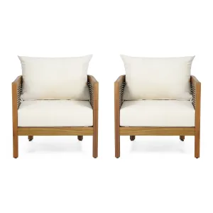 Outdoor Acacia Wood Club Chairs with Cushions, Set of 2 - NH179313 patio chairs, outdoor seating