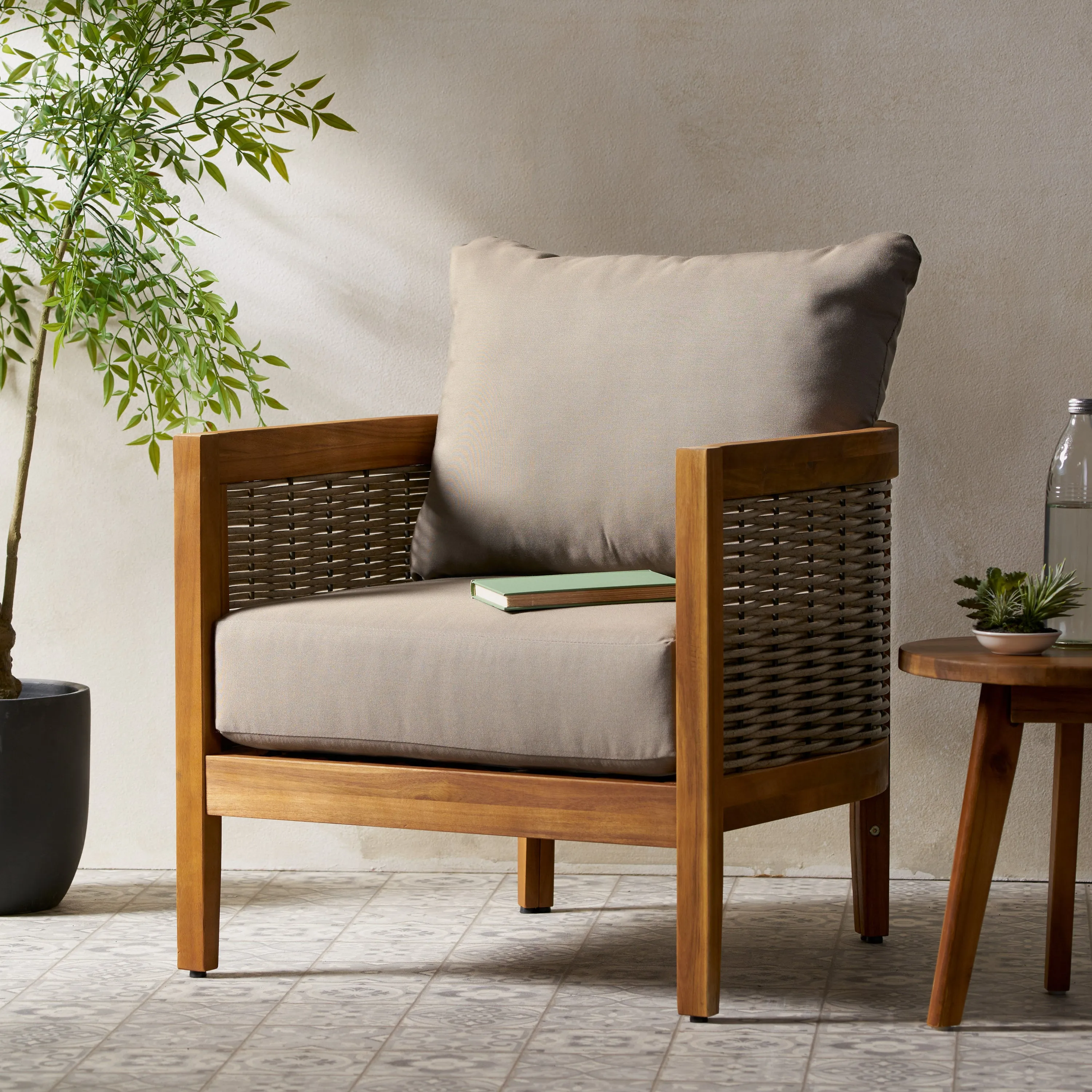 Outdoor Acacia Wood Club Chairs with Cushions, Set of 2 - NH179313