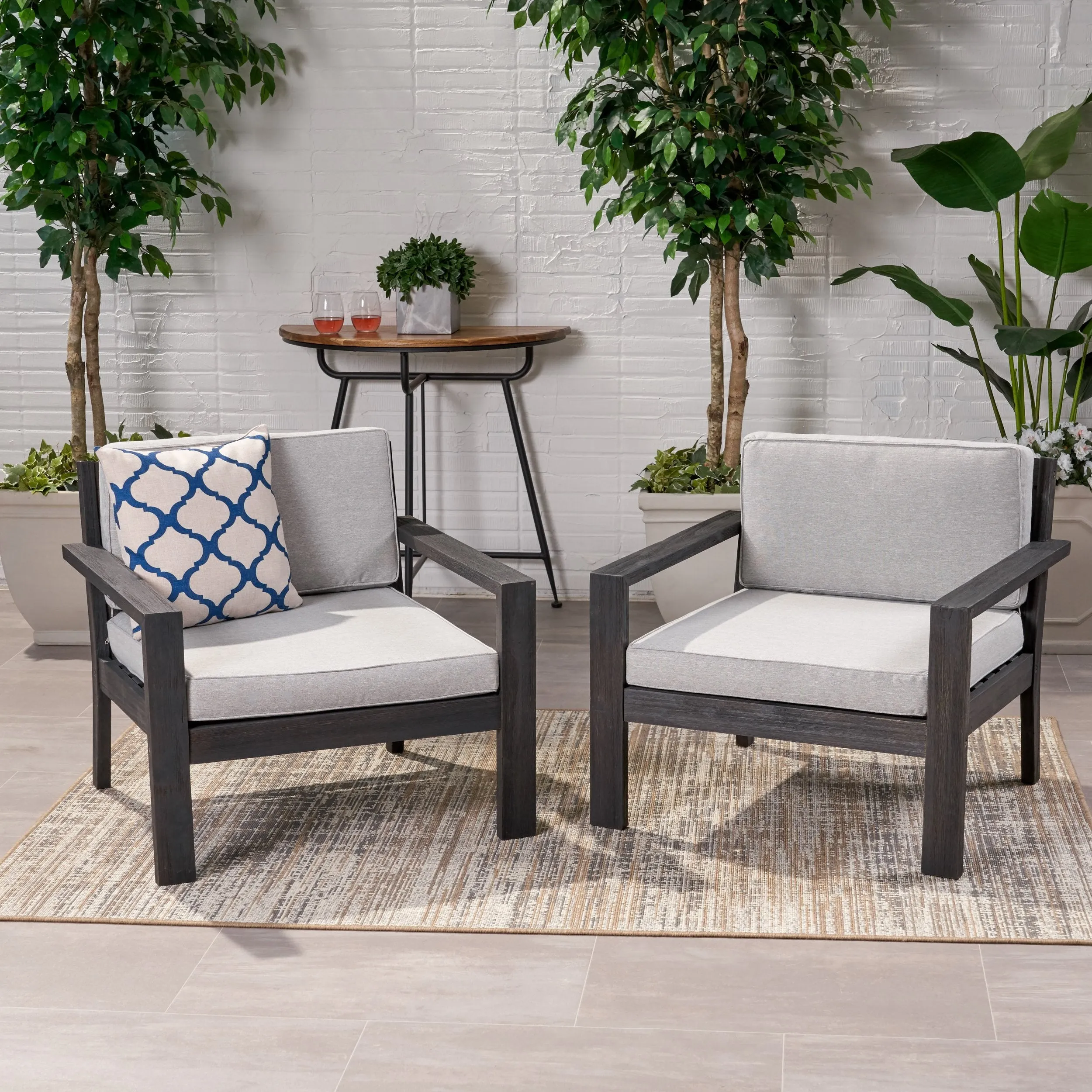 Outdoor Acacia Wood Club Chairs with Cushions (Set of 2) - NH370013