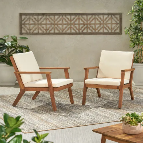 Outdoor Acacia Wood Club Chairs with Cushions (Set of 2) - NH641213