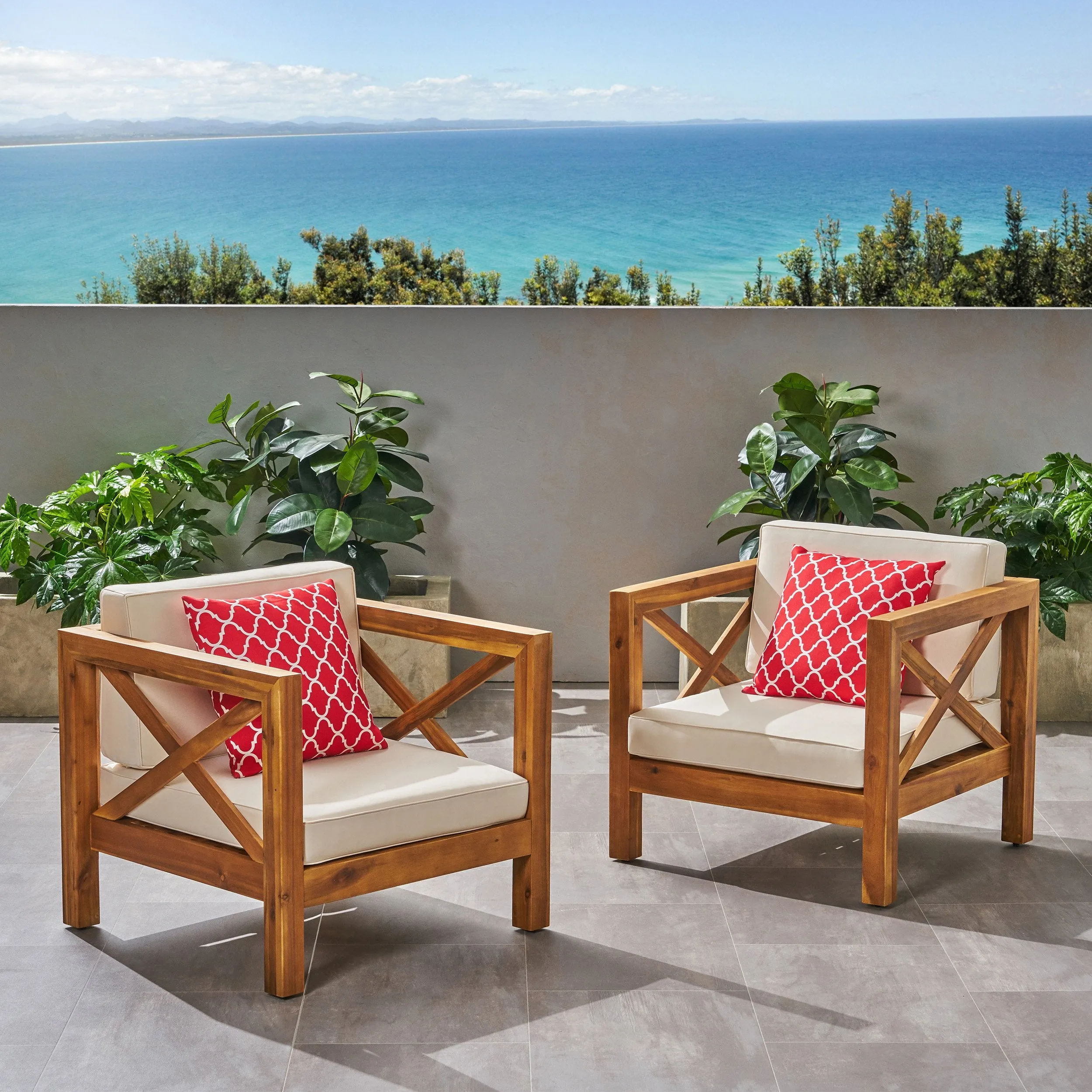 Outdoor Acacia Wood Club Chairs with Cushions (Set of 2) - NH673803 chandelier, pendant light