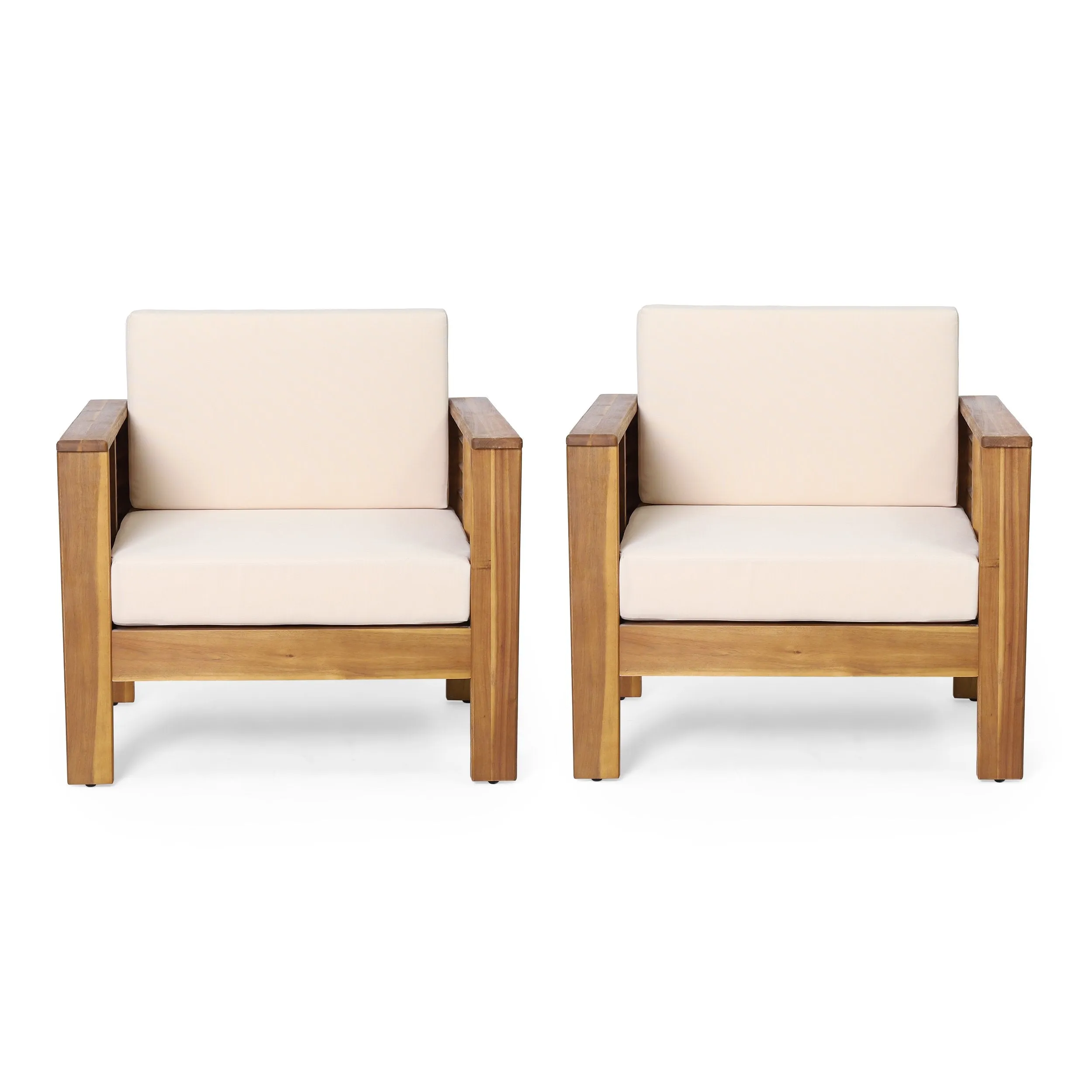 Outdoor Acacia Wood Club Chairs with Cushions, Set of 2 - NH940413