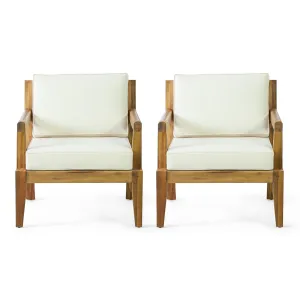 Outdoor Acacia Wood Club Chairs with Cushions, Set of 2, Teak and Beige - NH292413 patio chairs, outdoor seating