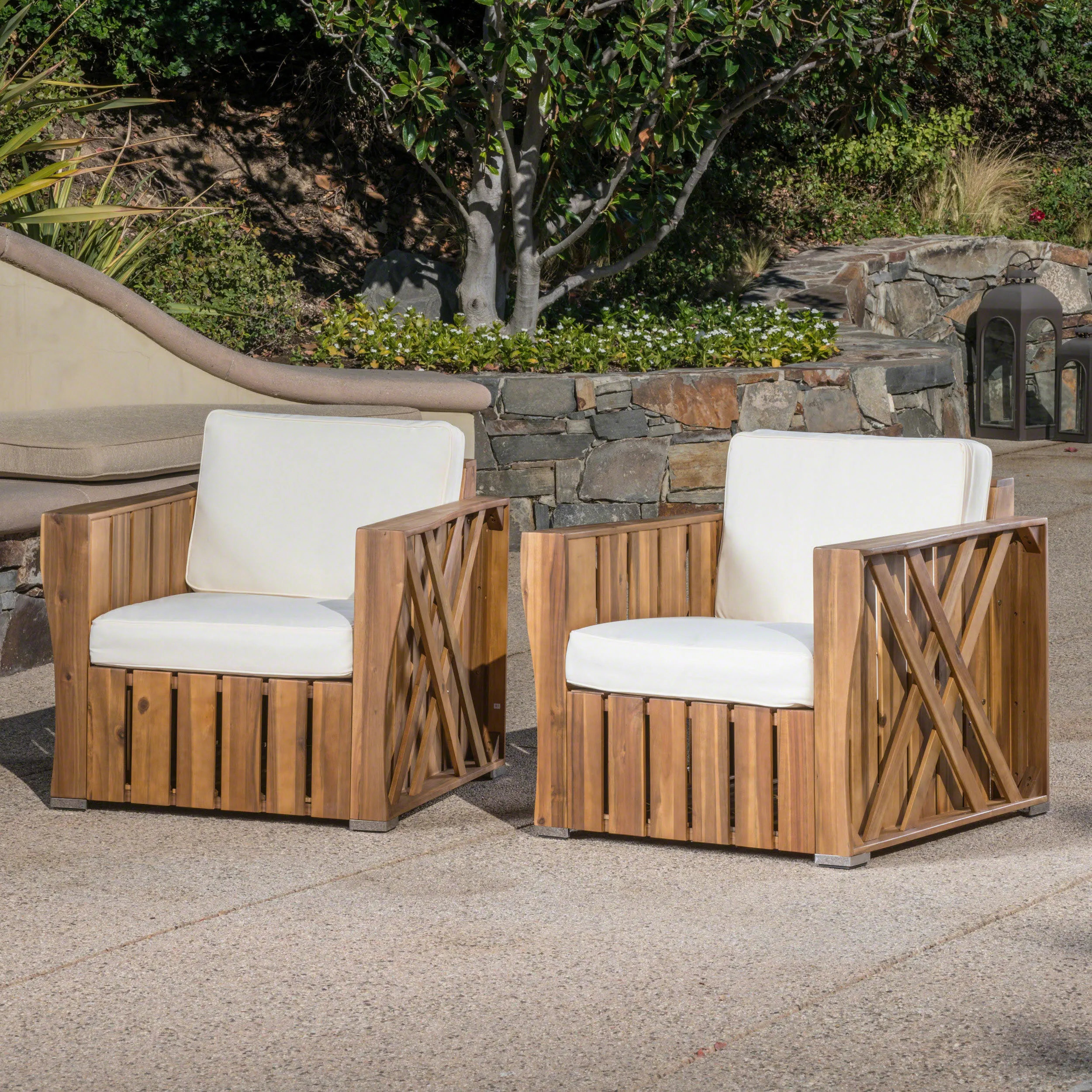 Outdoor Acacia Wood Club Chairs with Water Resistant Cushions (Set of 2) - NH074303 chandelier, pendant light