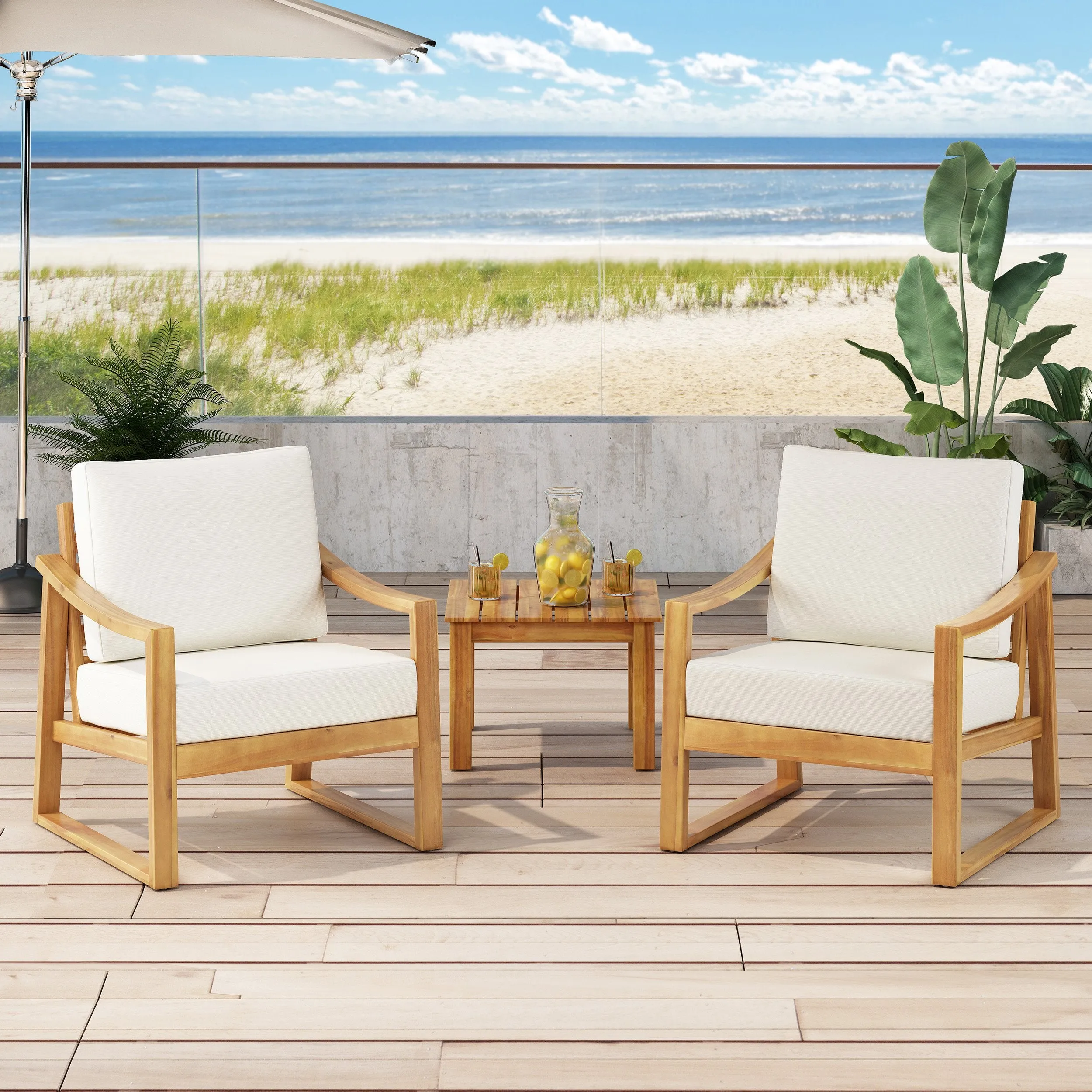 Outdoor Acacia Wood Club Chairs with Water Resistant Cushions (Set of 2) - NH159213 chandelier, pendant light