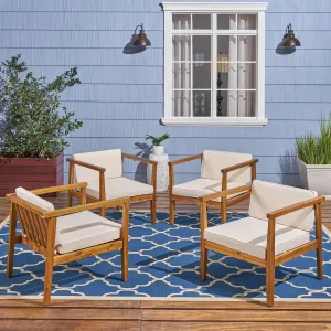 Outdoor Acacia Wood Club Chairs with Water-Resistant Cushions (Set of 4) - NH829603 patio chairs, outdoor seating