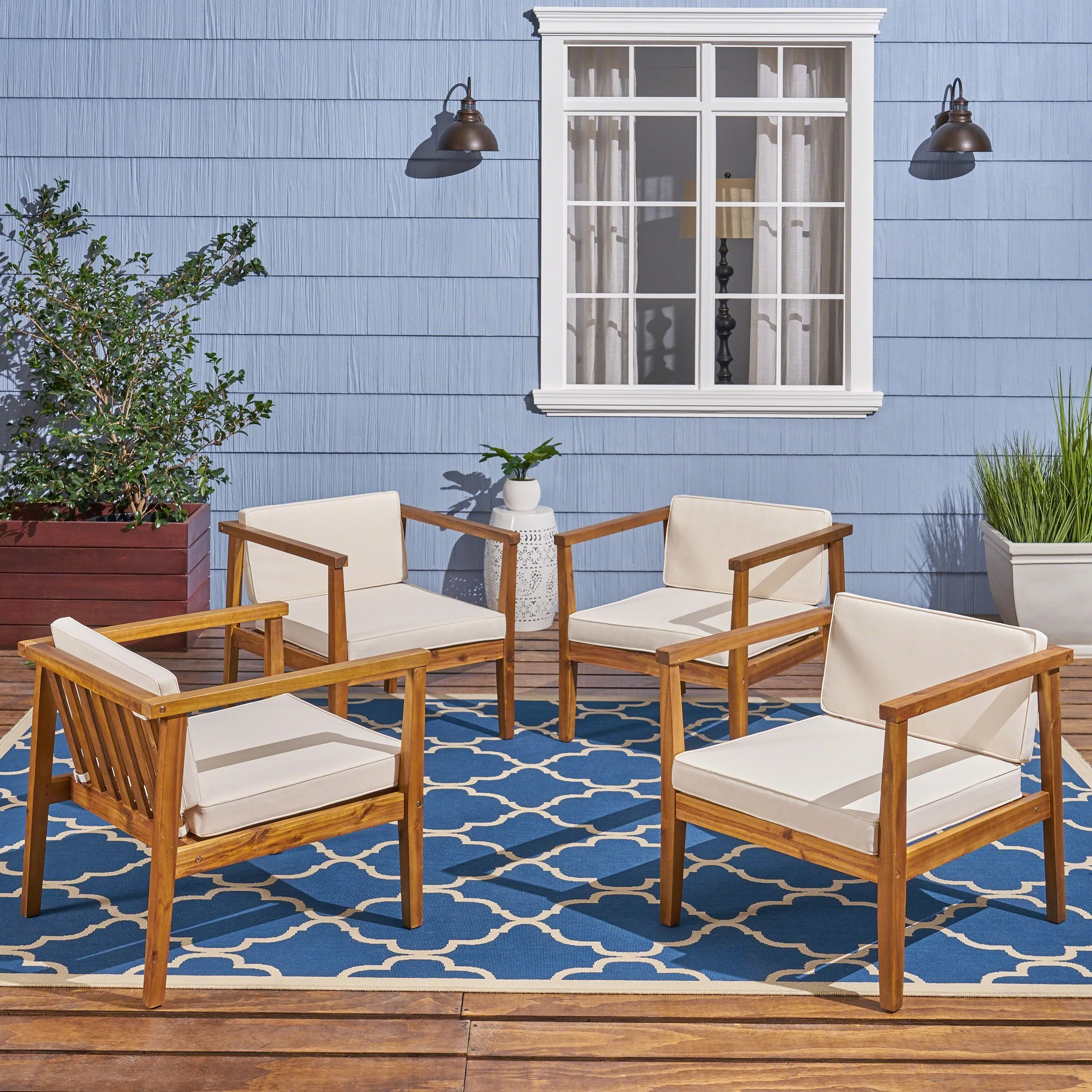 Outdoor Acacia Wood Club Chairs with Water-Resistant Cushions (Set of 4) - NH829603 chandelier, pendant light