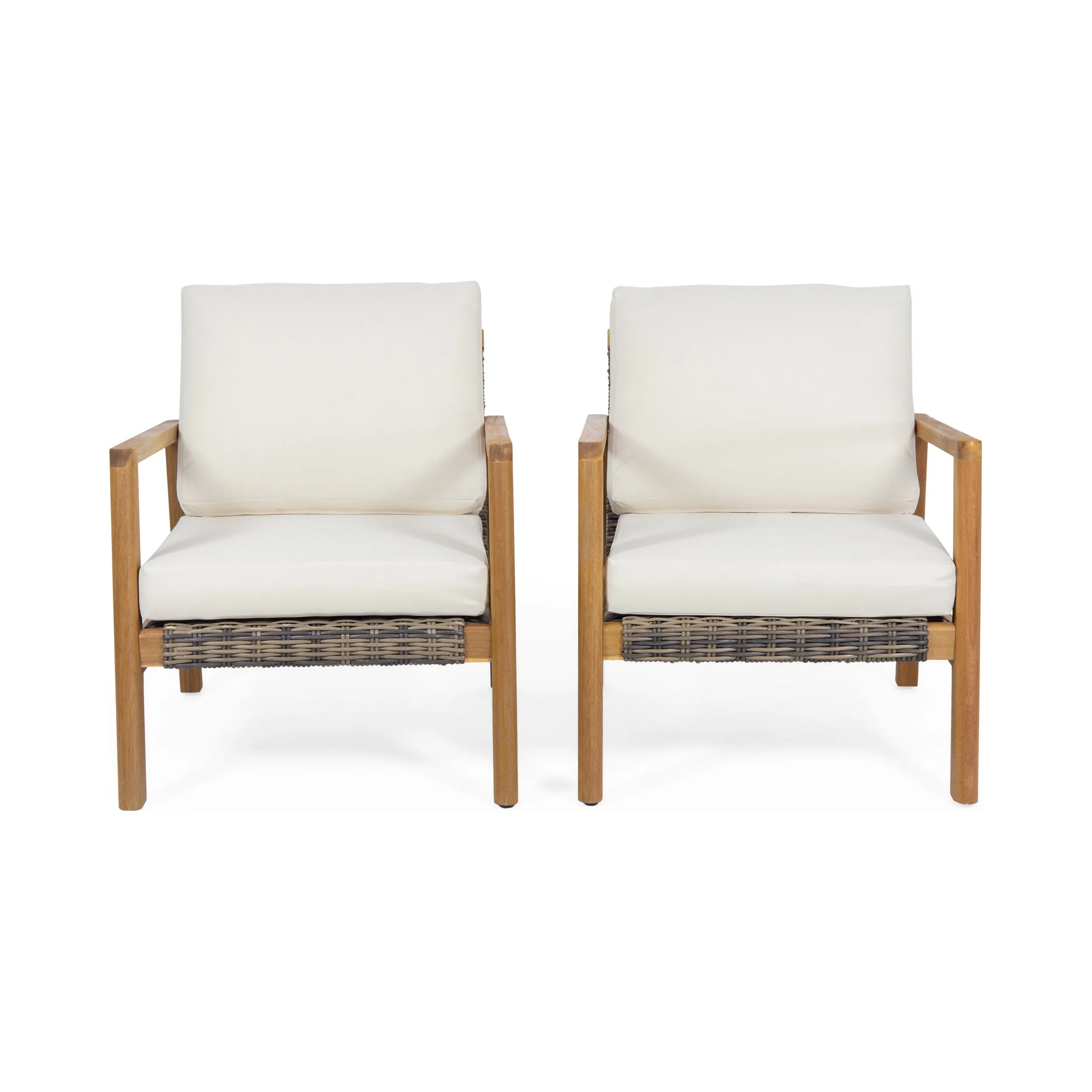 Outdoor Acacia Wood Club Chairs with Wicker Accents (Set of 2) - NH469213 chandelier, pendant light