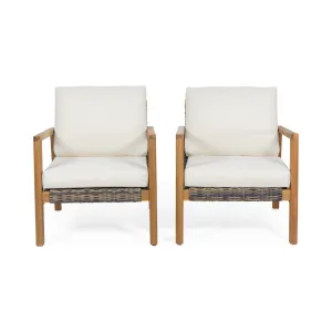 Outdoor Acacia Wood Club Chairs with Wicker Accents (Set of 2) - NH469213 chandelier, pendant light