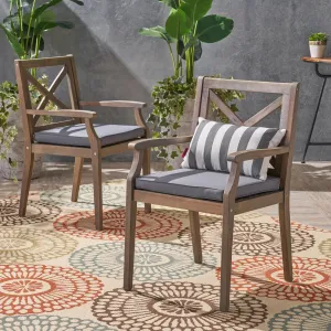 Outdoor Acacia Wood Dining Chair (Set of 2), Grey with Grey Cushions - NH186403 chandelier, pendant light