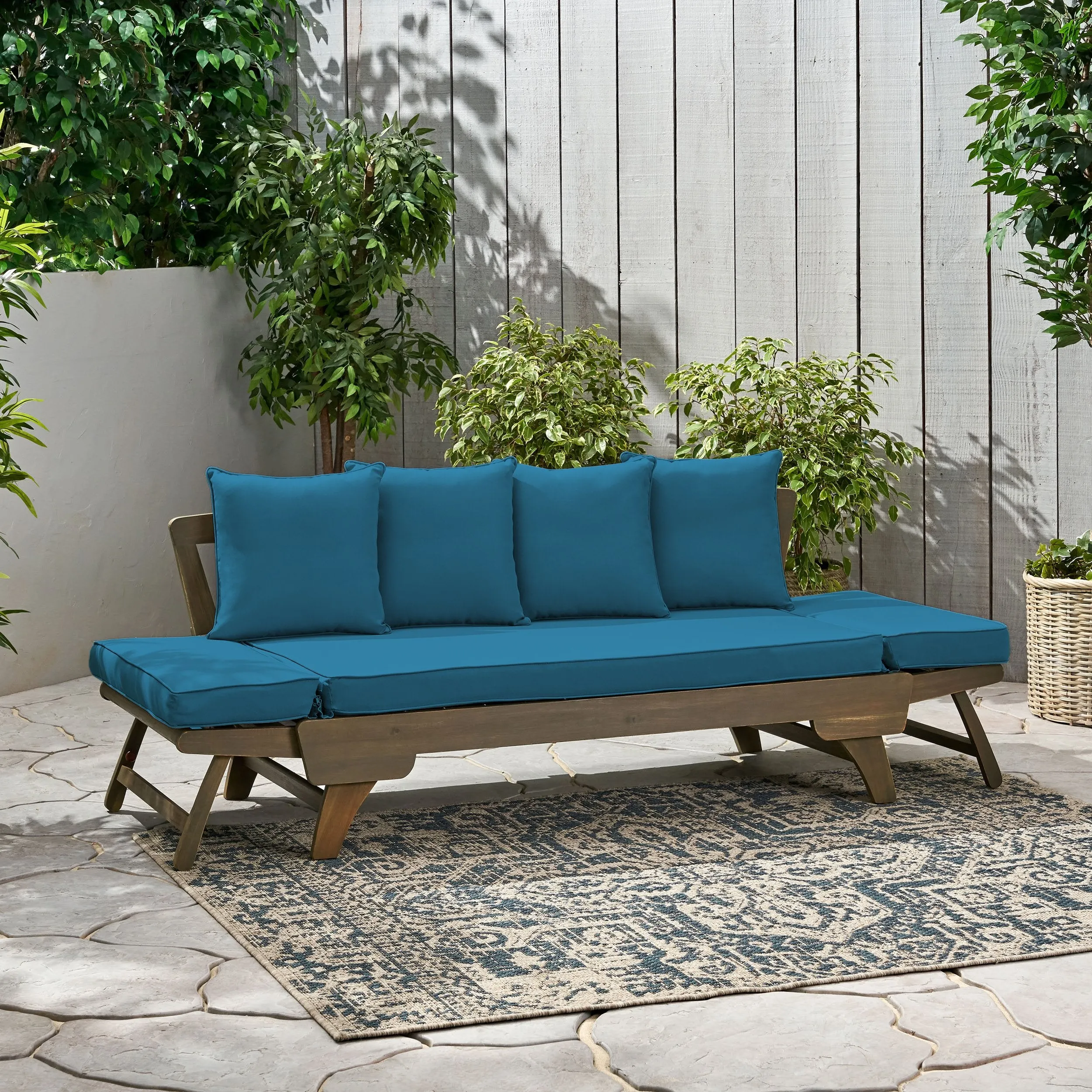 Outdoor Acacia Wood Expandable Daybed with Water Resistant Cushions - NH229213 patio chairs, outdoor seating