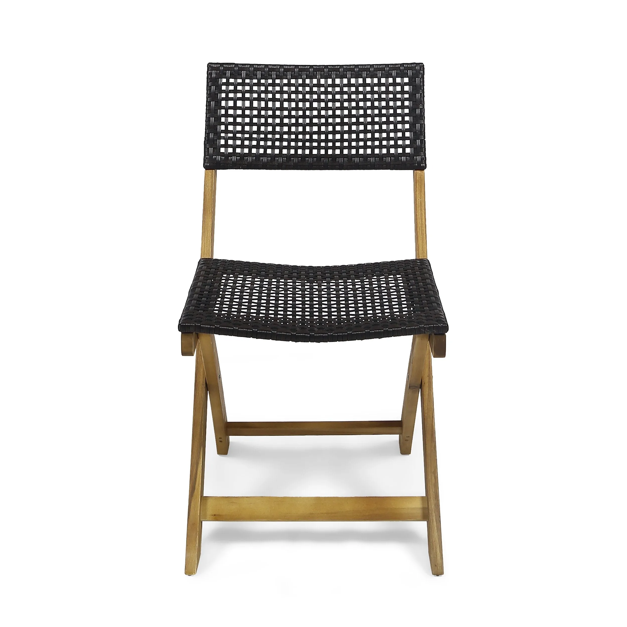 Outdoor Acacia Wood Foldable Bistro Chairs with Wicker Seating (Set of 4) - NH120903