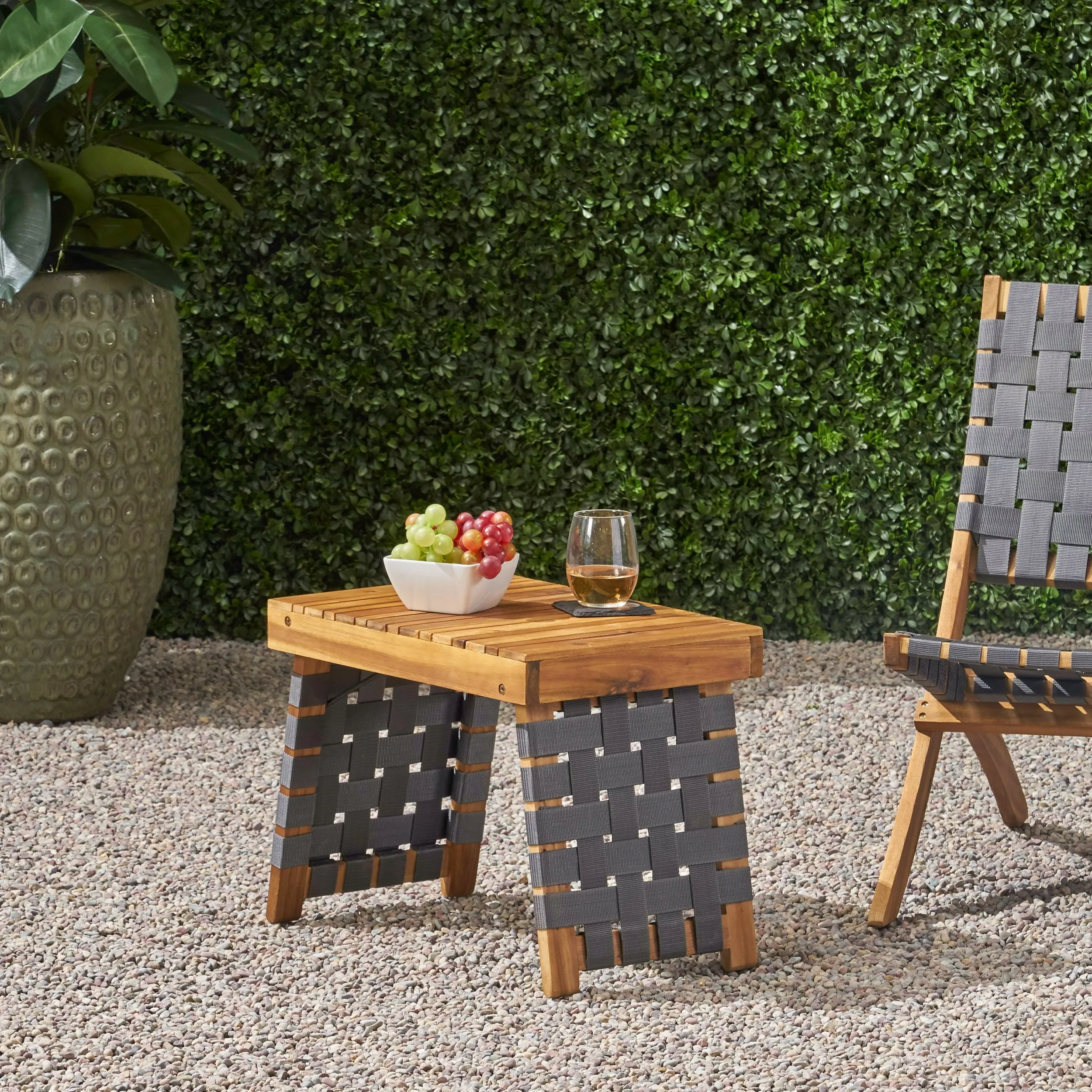 Outdoor Acacia Wood Foldable Side Table, Brown Patina and Gray - NH297803 coffee table, accent table