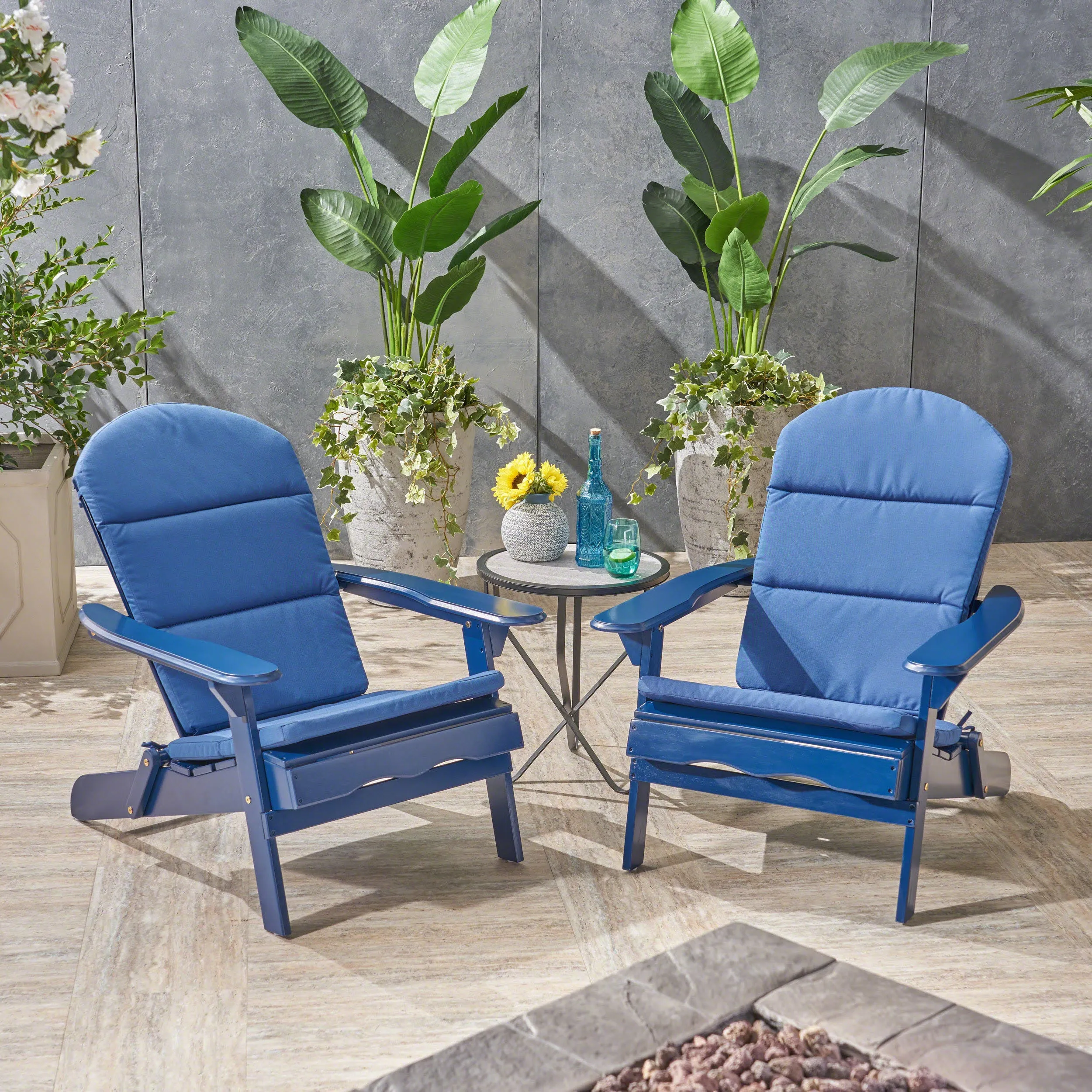 Outdoor Acacia Wood Folding Adirondack Chairs with Cushions - NH136403