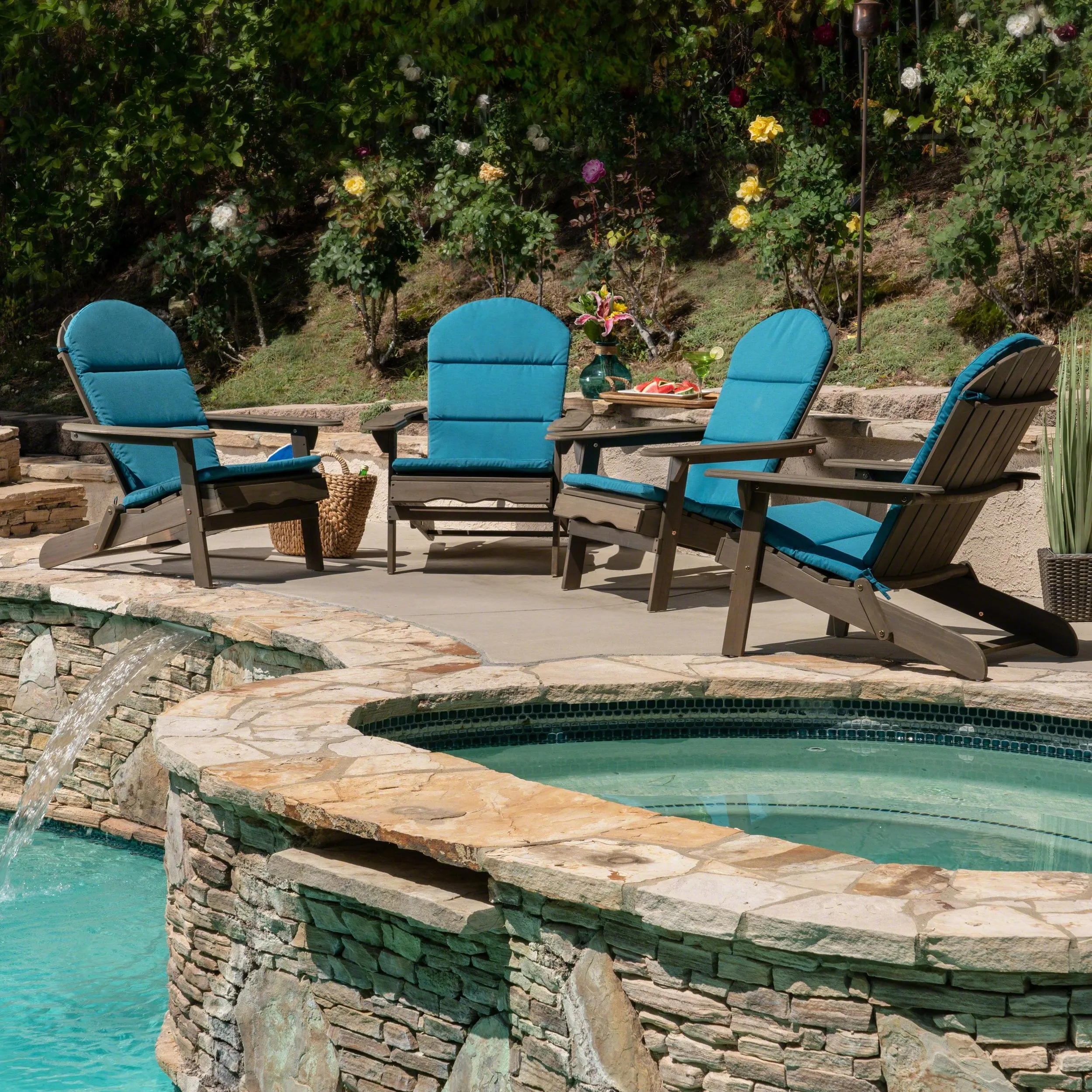 Outdoor Acacia Wood Folding Adirondack Chairs with Cushions - NH916403