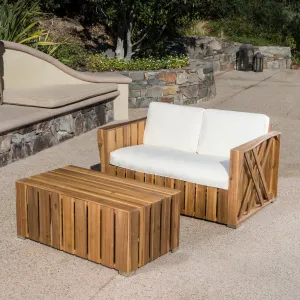 Outdoor Acacia Wood Loveseat and Coffee Table Set with Cushions - NH364303 clothes rack, garment rack
