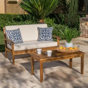 Outdoor Acacia Wood Loveseat and Coffee Table Set with Cushions - NH754303 clothes rack, garment rack