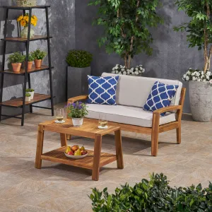 Outdoor Acacia Wood Loveseat and Coffee Table Set with Sunbrella Cushions - NH172703 clothes rack, garment rack
