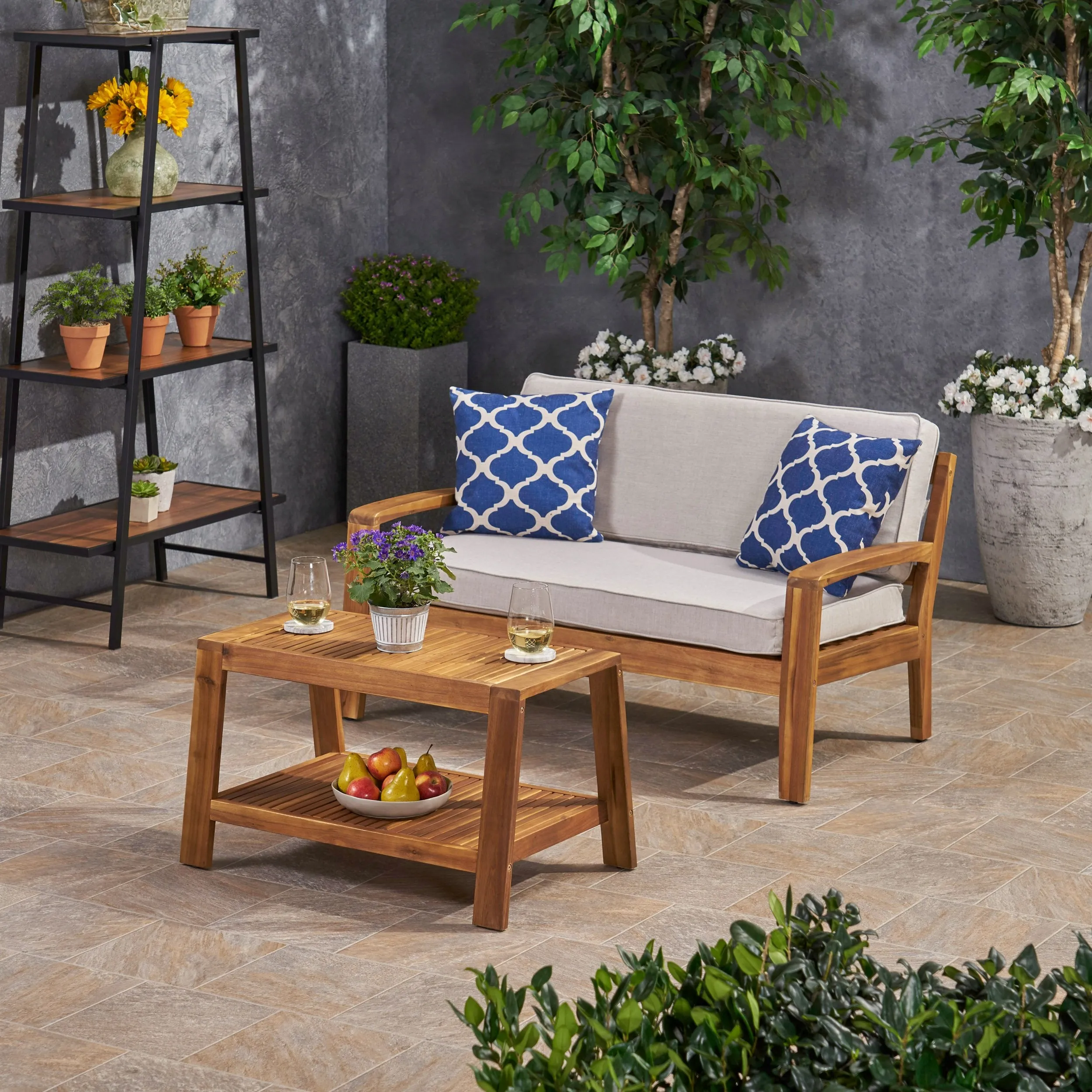 Outdoor Acacia Wood Loveseat and Coffee Table Set with Sunbrella Cushions - NH172703 clothes rack, garment rack