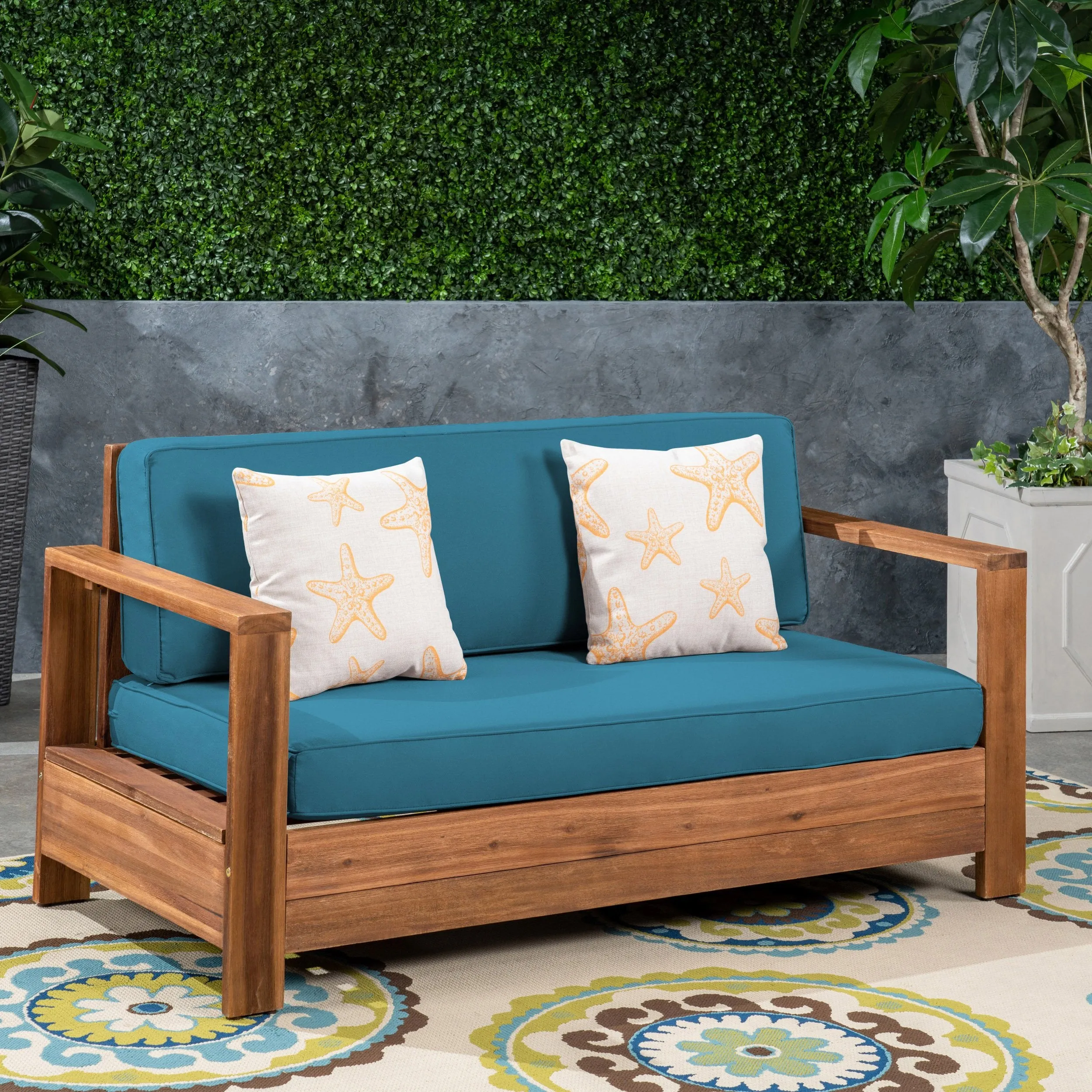 Outdoor Acacia Wood Loveseat - NH173603 stair tread rug, stair mat
