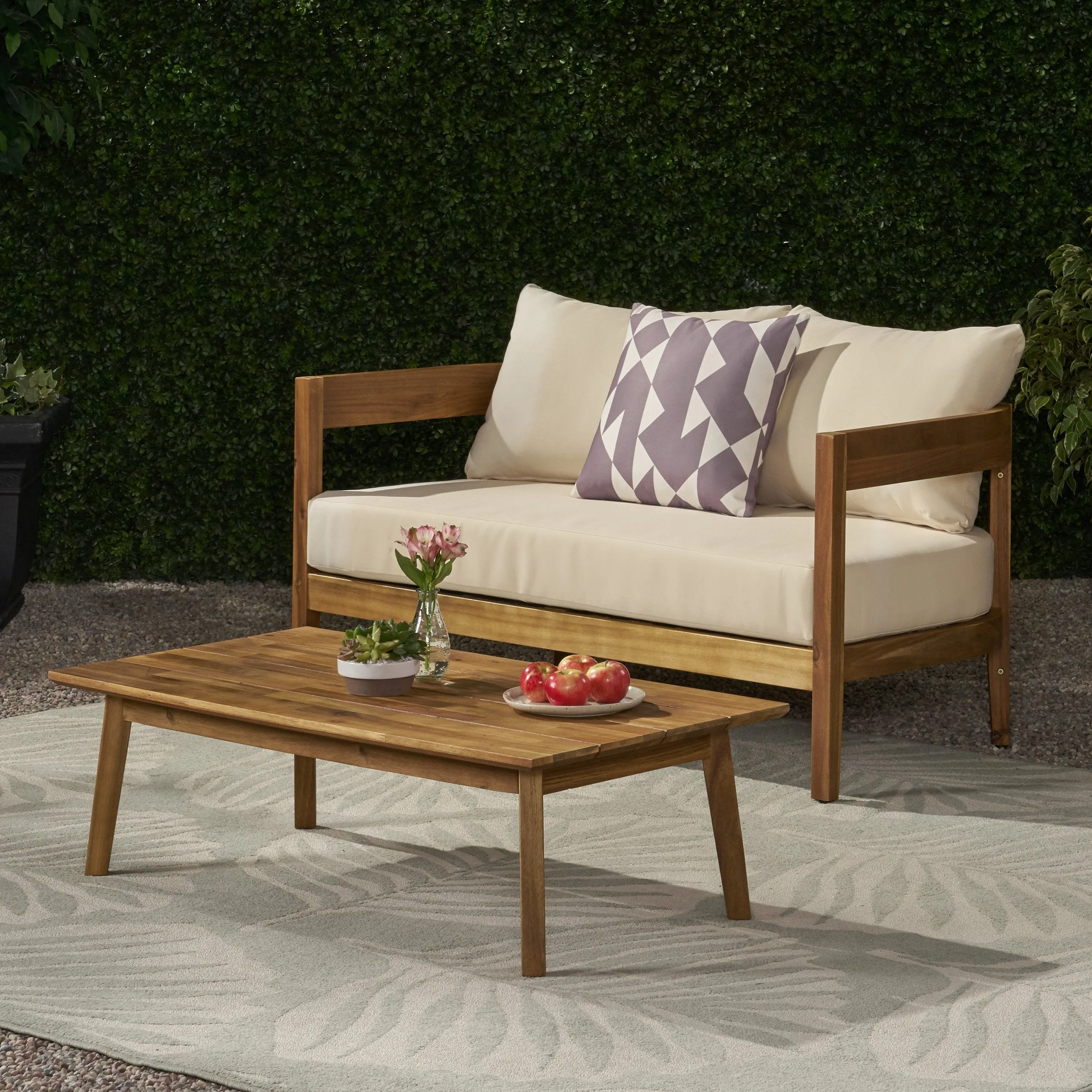 Outdoor Acacia Wood Loveseat Set with Coffee Table - NH693213 patio chairs, outdoor seating