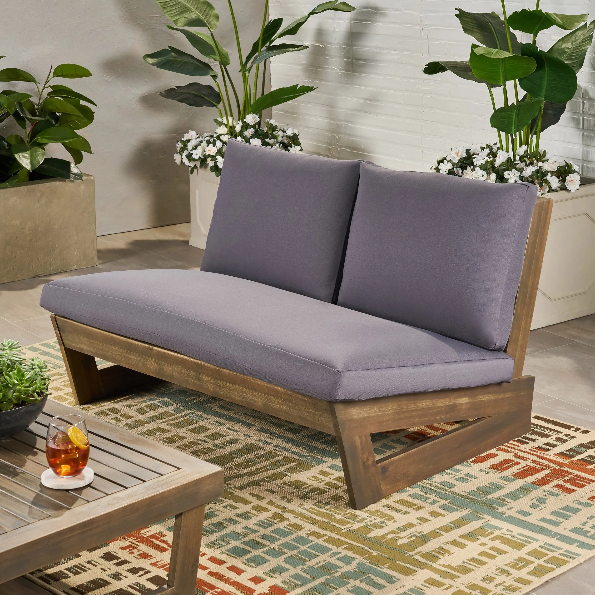 Outdoor Acacia Wood Loveseat with Cushions - NH510013 stair tread rug, stair mat