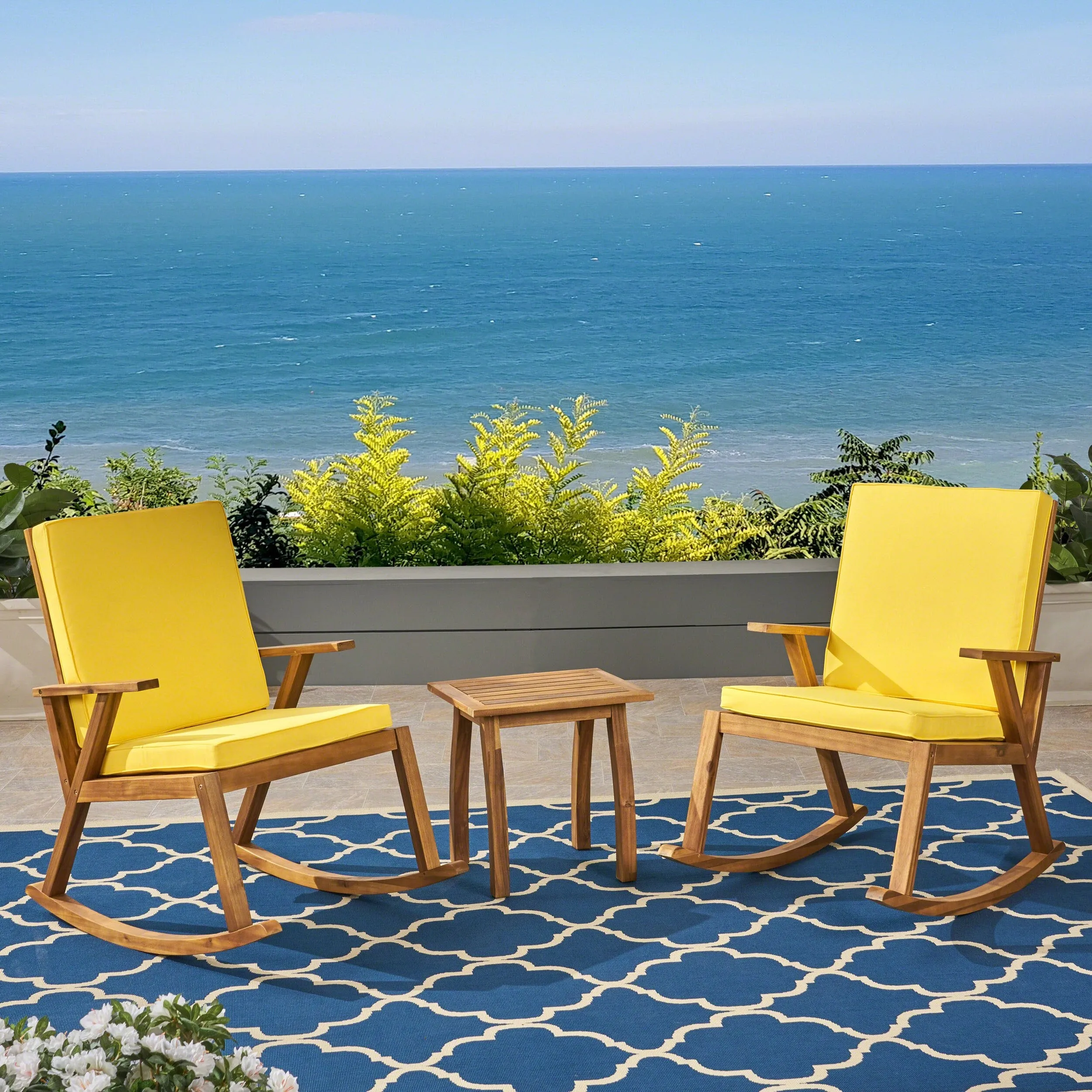 Outdoor Acacia Wood Rocking Chair Chat Set - NH235703 patio chairs, outdoor seating
