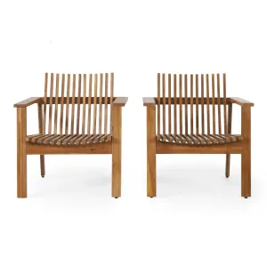 Outdoor Acacia Wood Slatted Club Chairs, Set of 2, Teak - NH435513 patio chairs, outdoor seating