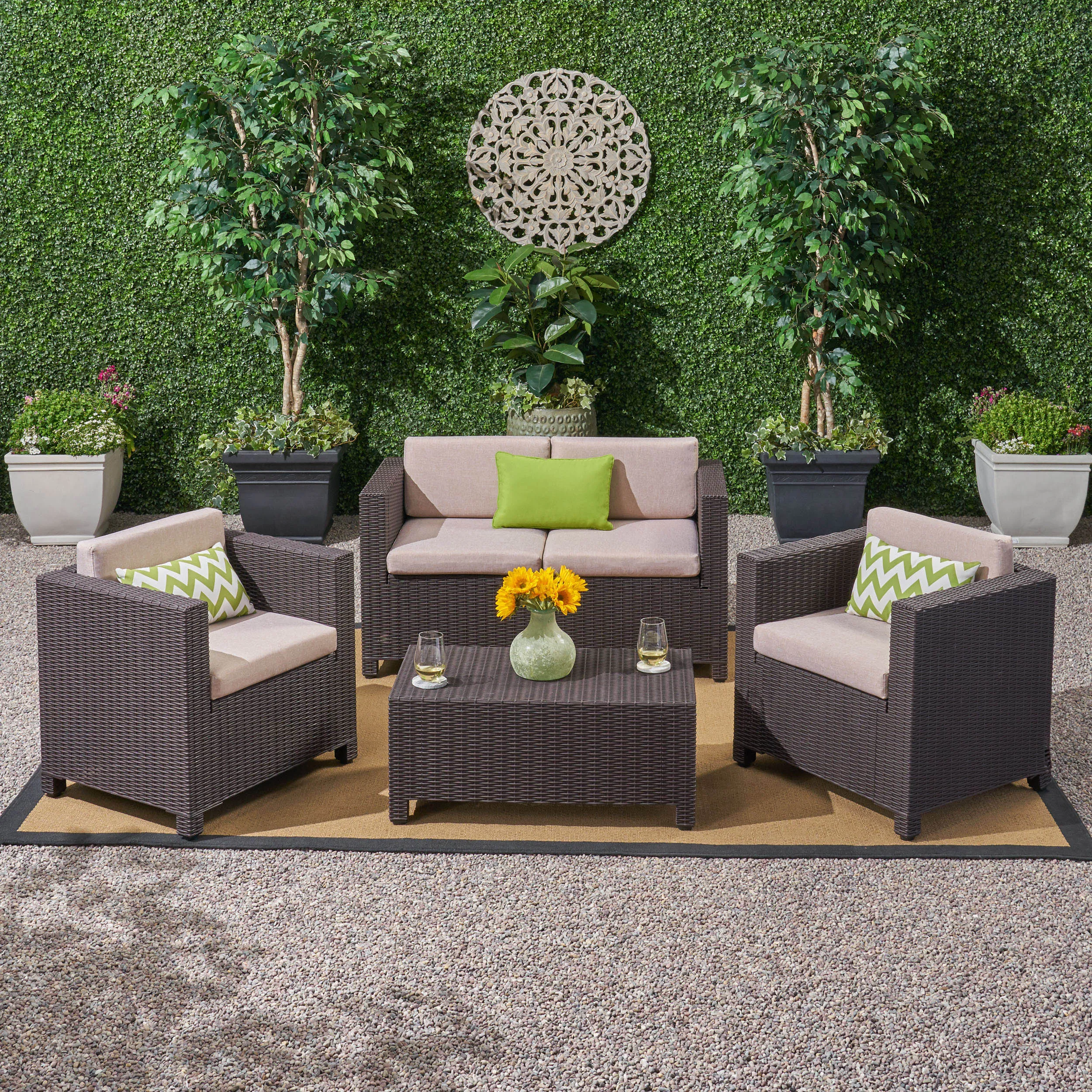 Outdoor All Weather Faux Wicker 4 Seater Chat Set with Cushions - NH320903 cushion cover, soft furnishing