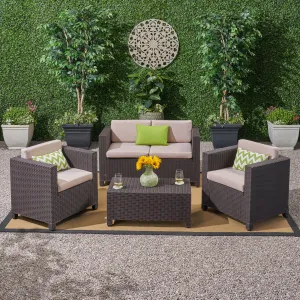 Outdoor All Weather Faux Wicker 4 Seater Chat Set with Cushions - NH320903 cushion cover, soft furnishing