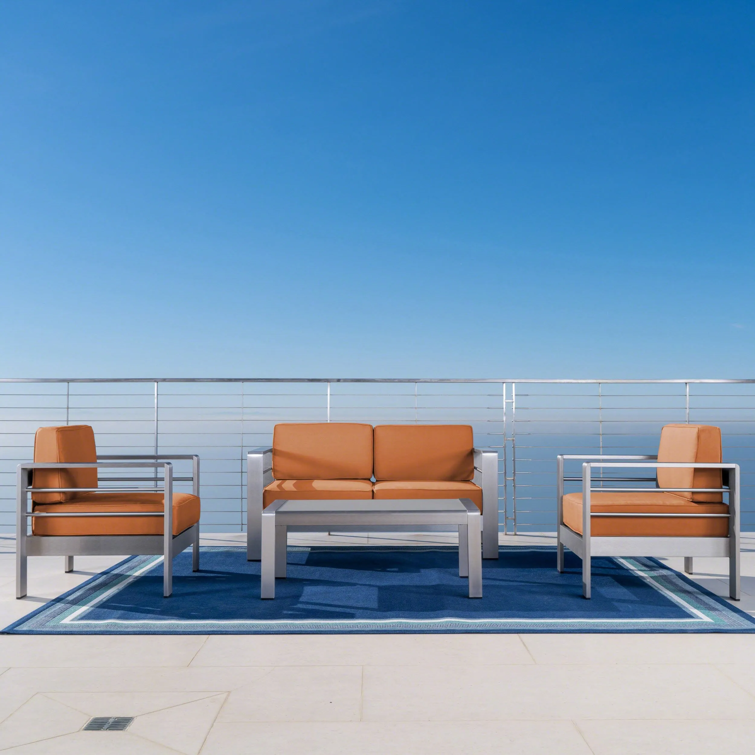 Outdoor Aluminum 4 Piece Chat Set with Sunbrella Cushions - NH404303