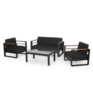 Outdoor Aluminum 4 Seater Chat Set, Black, Natural, and Gray - NH734413 patio chairs, outdoor seating