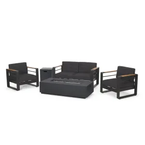 Outdoor Aluminum 4 Seater Chat Set with Fire Pit, Black, Natural, and Dark Gray - NH534413 clothes rack, garment rack