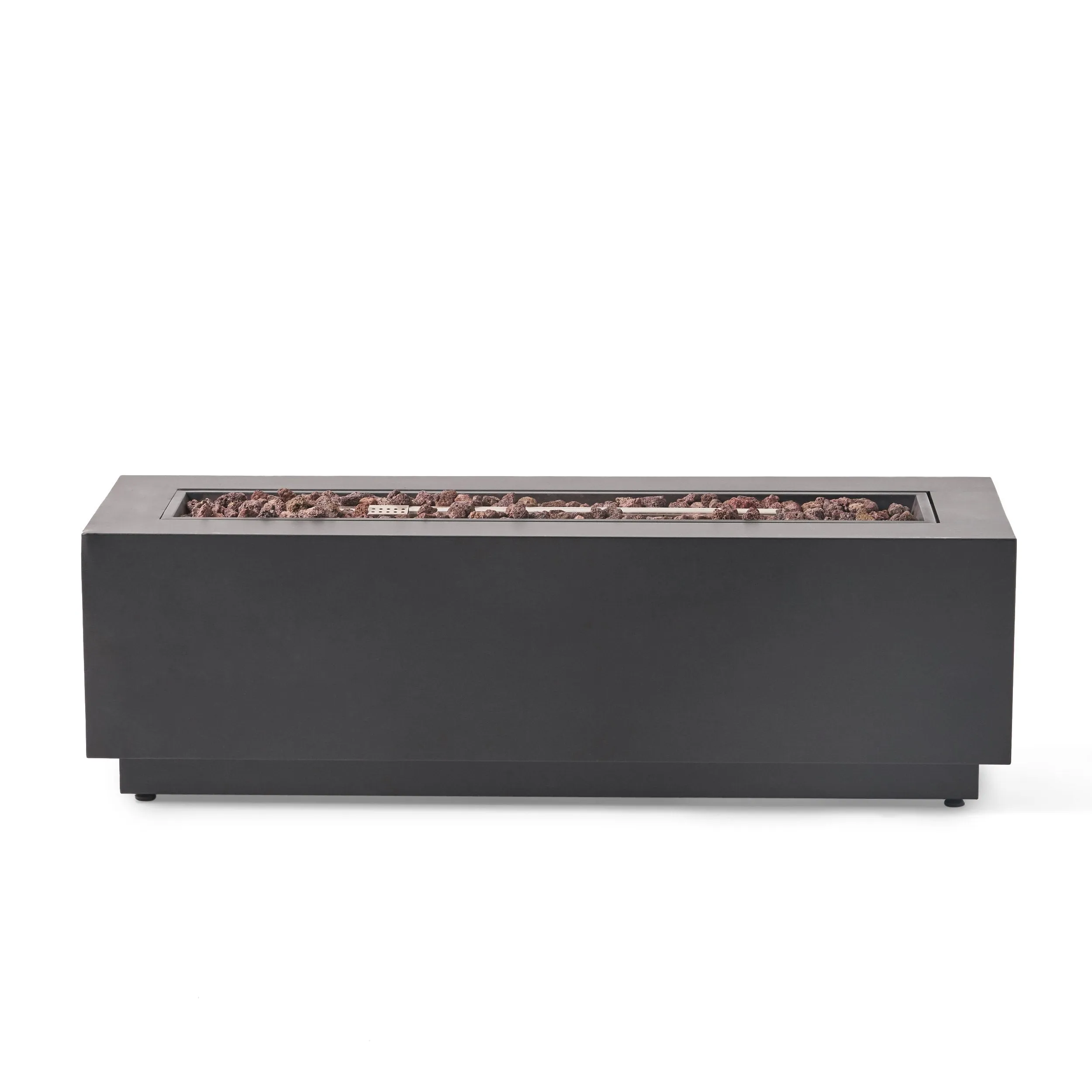 Outdoor Aluminum 4 Seater Chat Set with Fire Pit, Black, Natural, and Dark Gray - NH634413