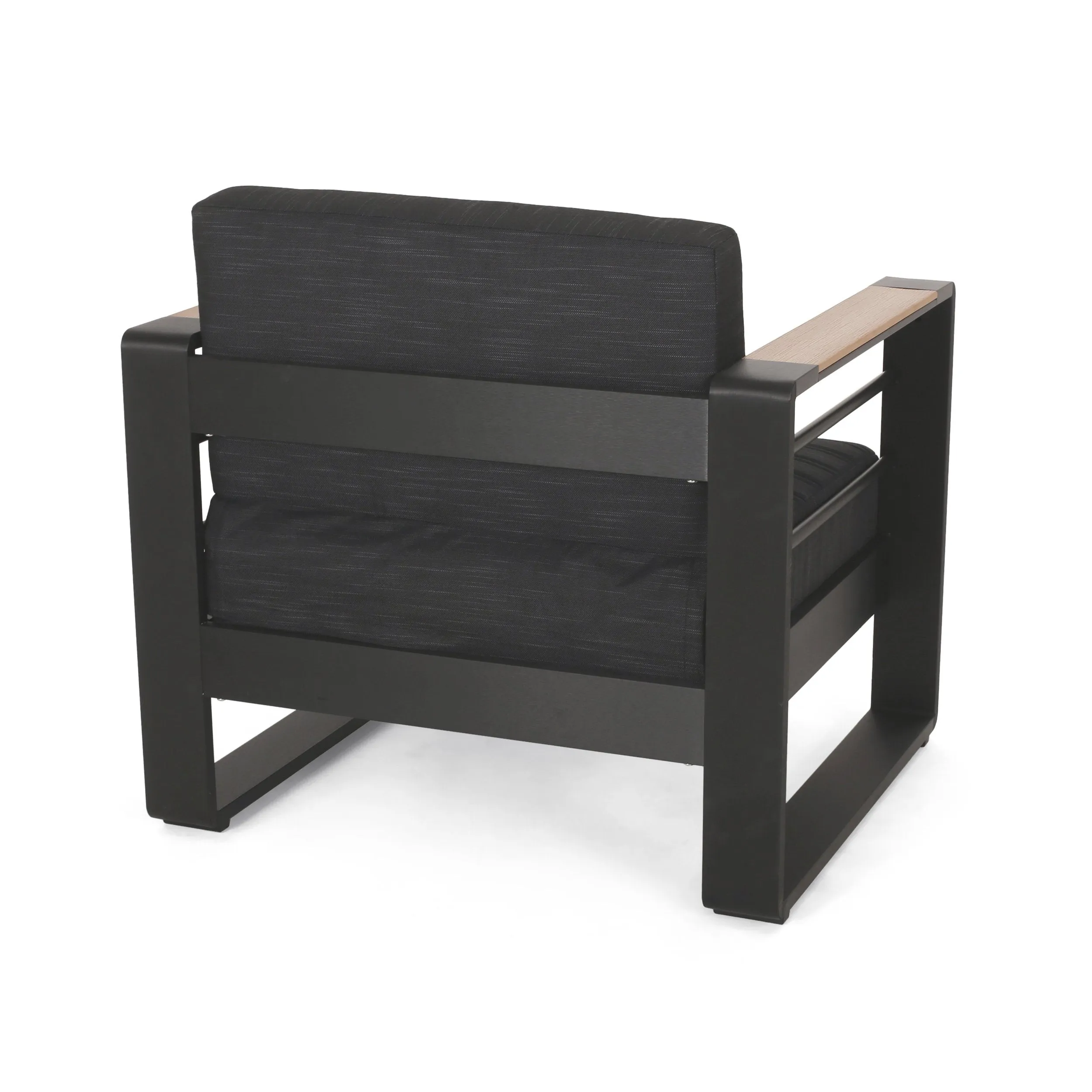 Outdoor Aluminum 4 Seater Chat Set with Fire Pit, Black, Natural, and Dark Gray - NH634413