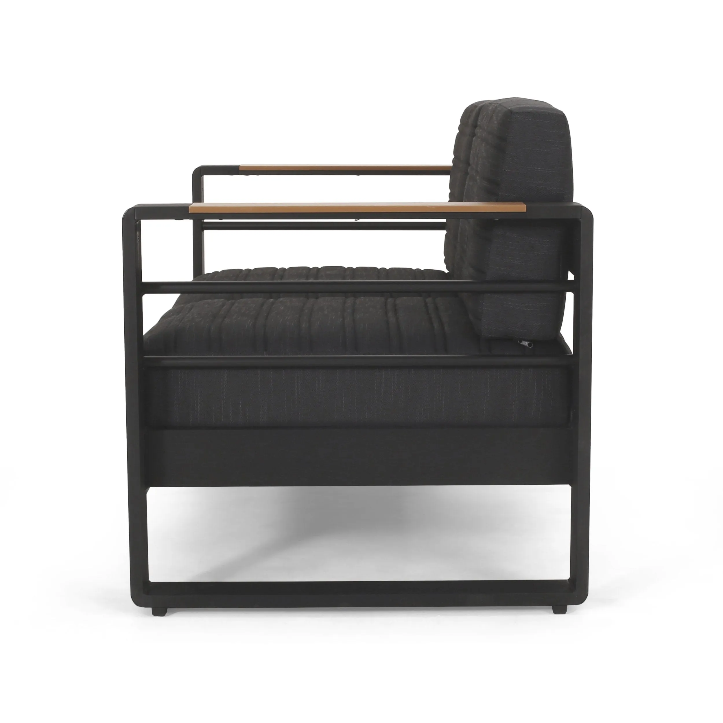 Outdoor Aluminum 4 Seater Chat Set with Fire Pit, Black, Natural, and Dark Gray - NH634413