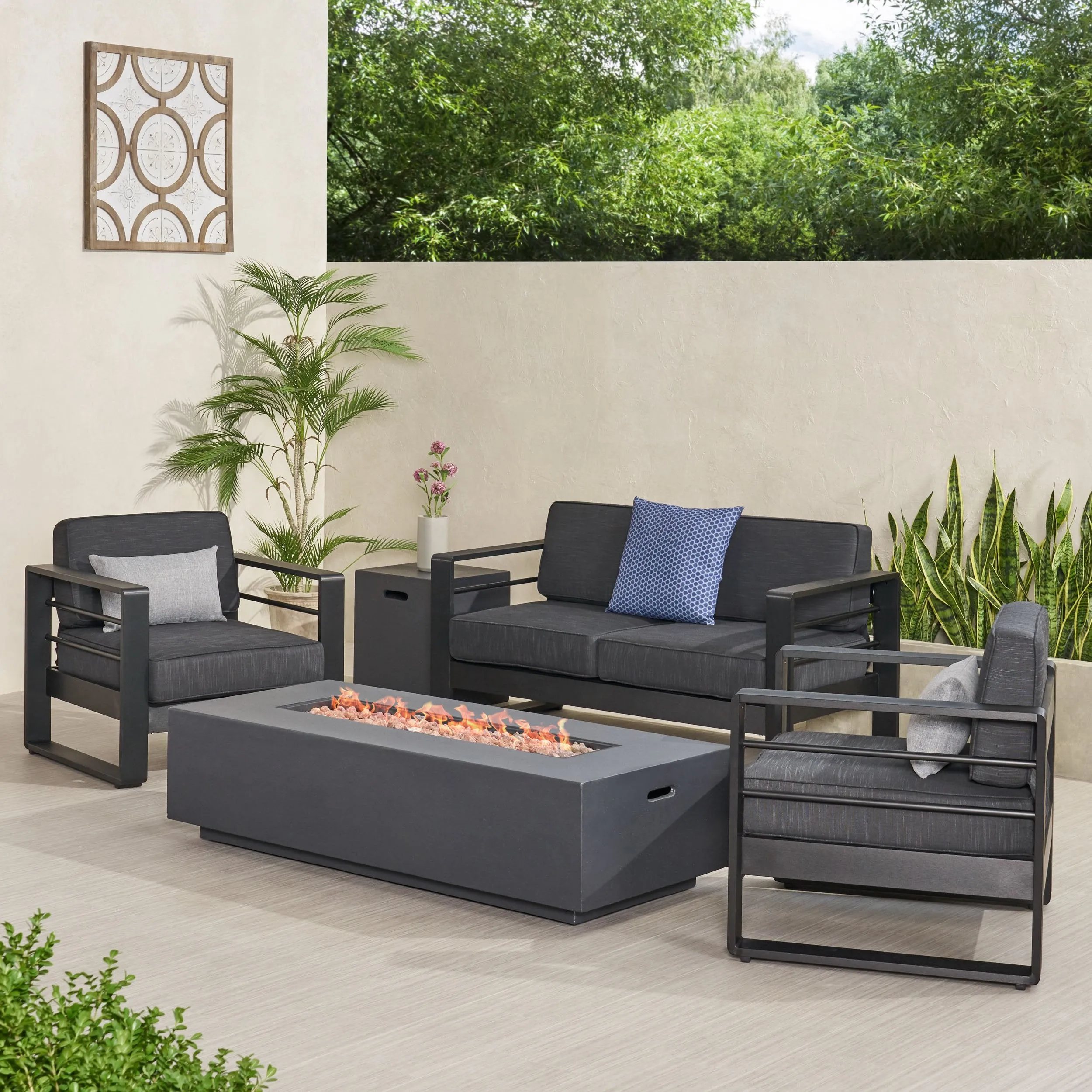 Outdoor Aluminum 4 Seater Chat Set with Fire Pit - NH785313