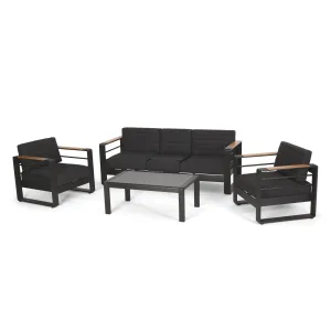 Outdoor Aluminum 5 Seater Chat Set with Water Resistant Cushions, Black, Natural, and Dark Gray - NH358413 clothes rack, garment rack