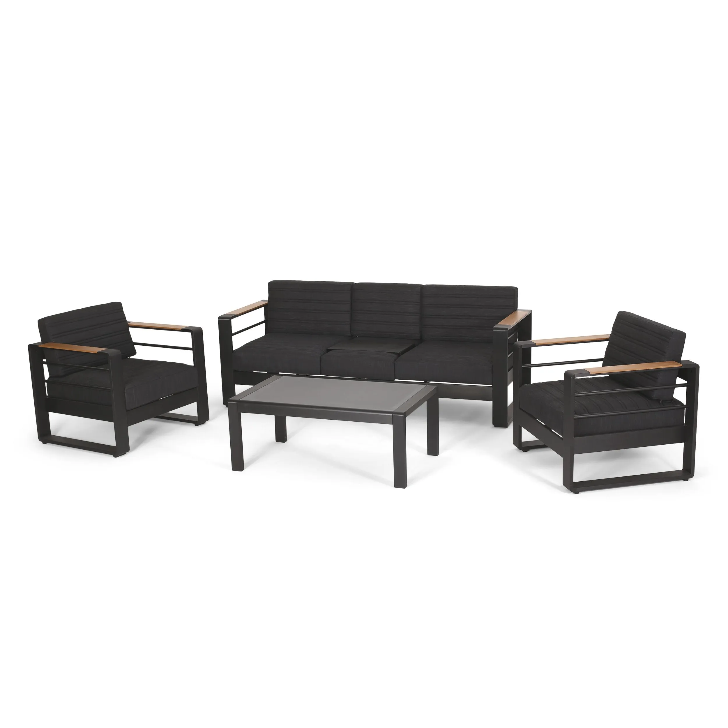 Outdoor Aluminum 5 Seater Chat Set with Water Resistant Cushions, Black, Natural, and Dark Gray - NH358413 clothes rack, garment rack
