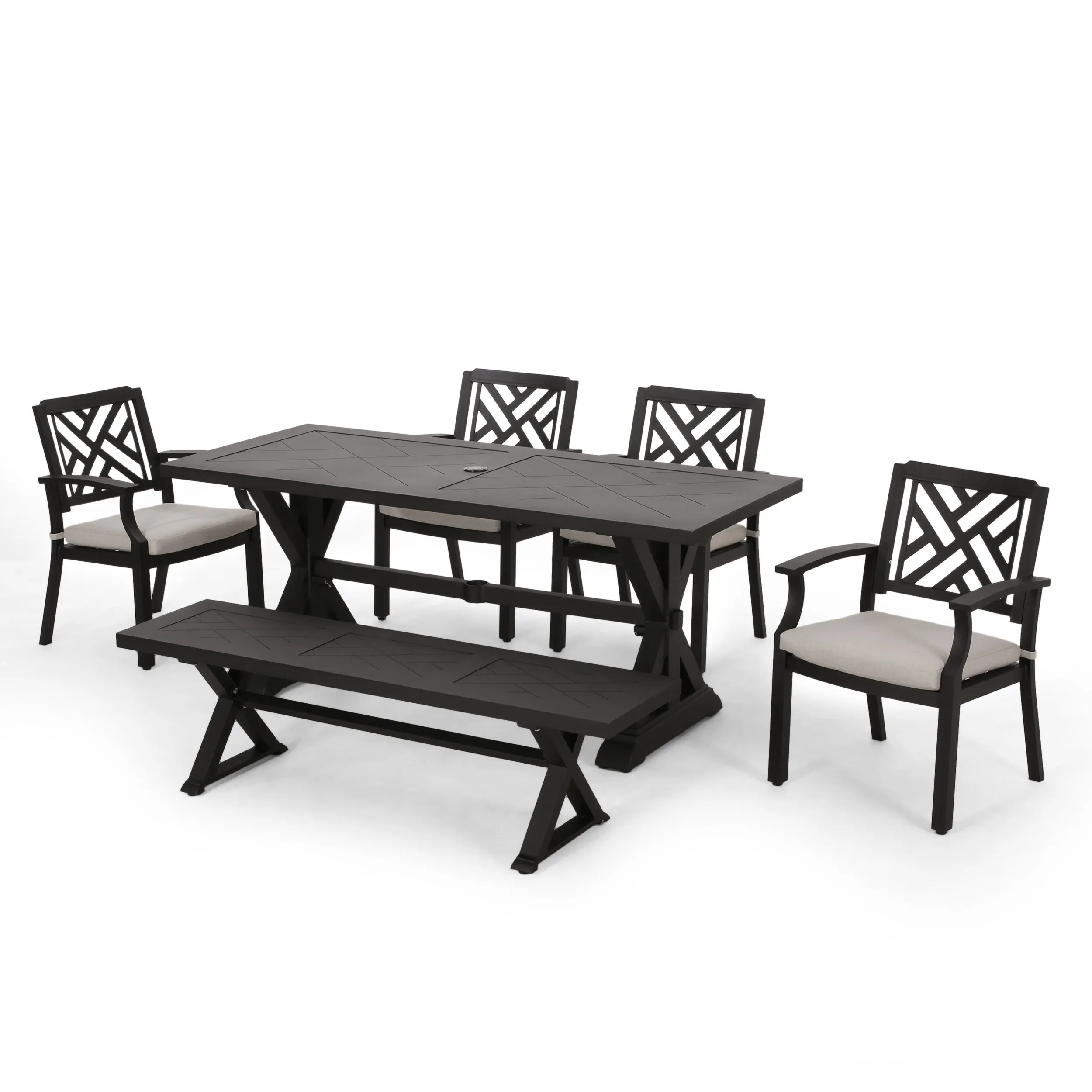 Outdoor Aluminum 6 Piece Dining Set with Bench - NH010413 patio chairs, outdoor seating
