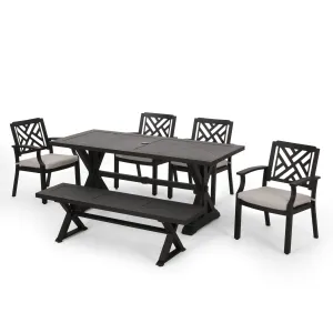 Outdoor Aluminum 6 Piece Dining Set with Bench - NH010413 patio chairs, outdoor seating