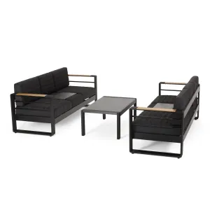 Outdoor Aluminum 6 Seater Chat Set with Water Resistant Cushions, Black, Natural, and Dark Gray - NH558413 patio chairs, outdoor seating