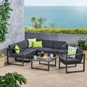 Outdoor Aluminum 6 Seater Sofa Set, Black and Dark Gray - NH286503 patio chairs, outdoor seating