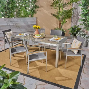 Outdoor Aluminum and Mesh 7 Piece Dining Set with Glass Table Top - NH986503 patio chairs, outdoor seating